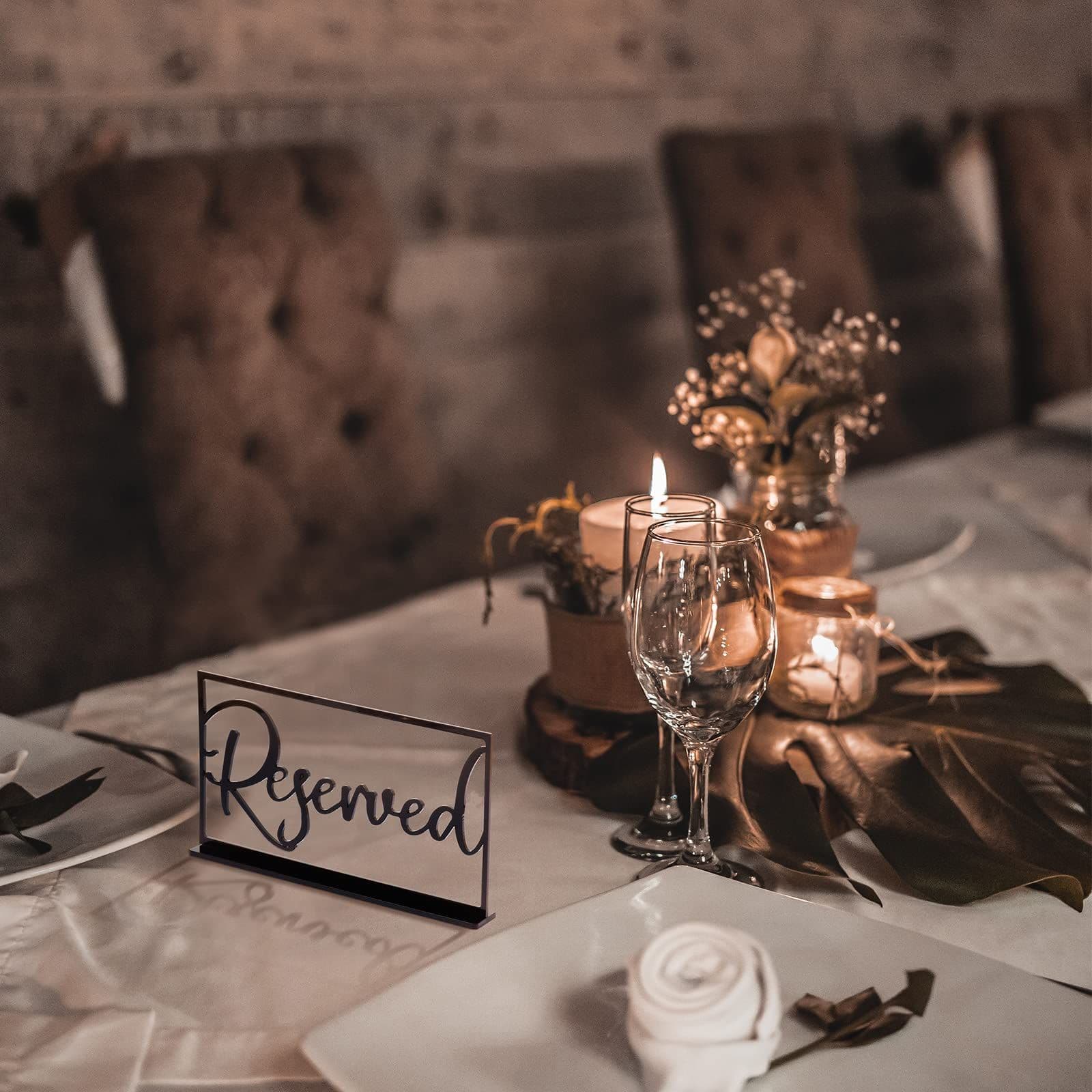 6 Piece Acrylic Reserved Signs for Wedding Party Table Seating 17 x 10 cm Clear