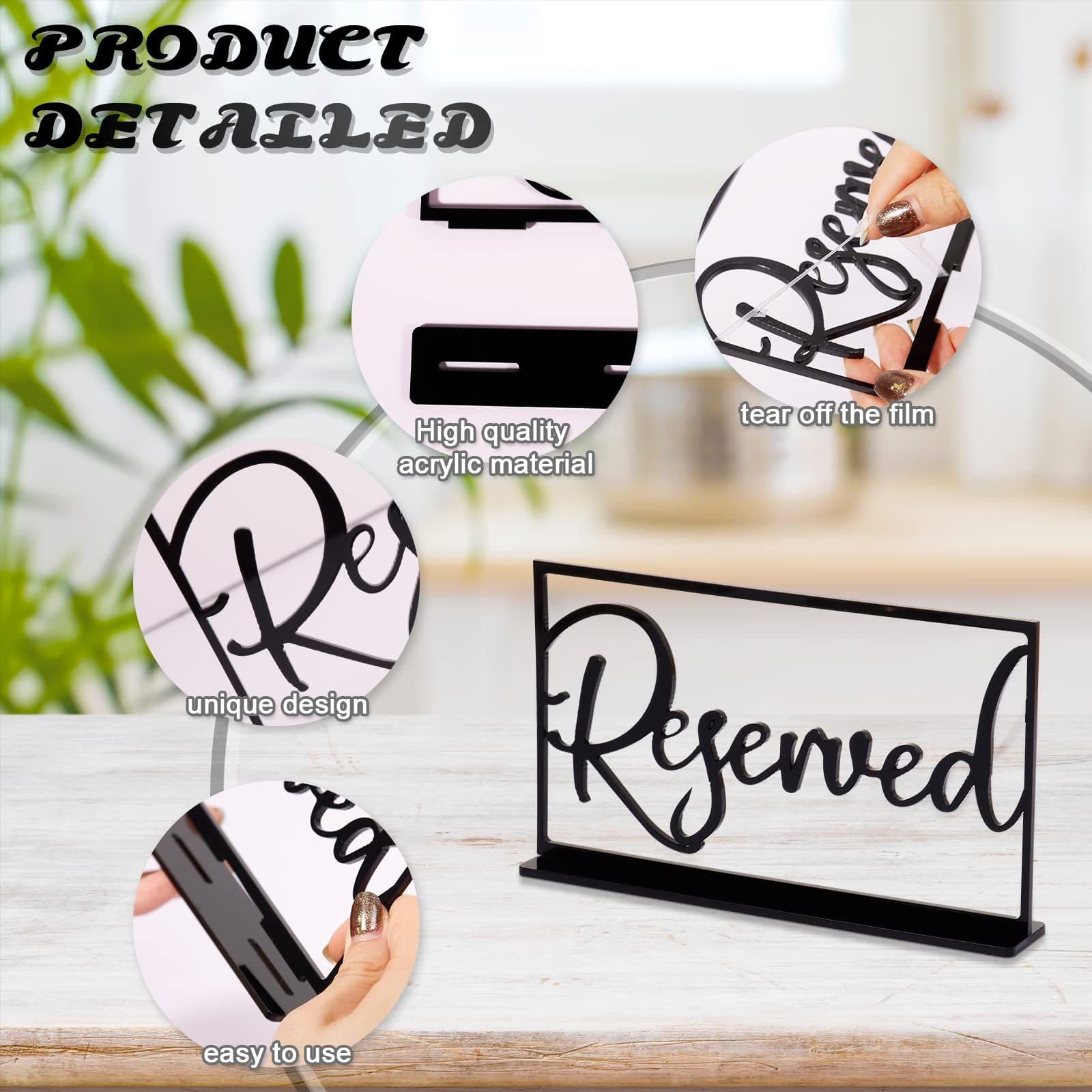 6 Piece Acrylic Reserved Signs for Wedding Party Table Seating 17 x 10 cm Clear