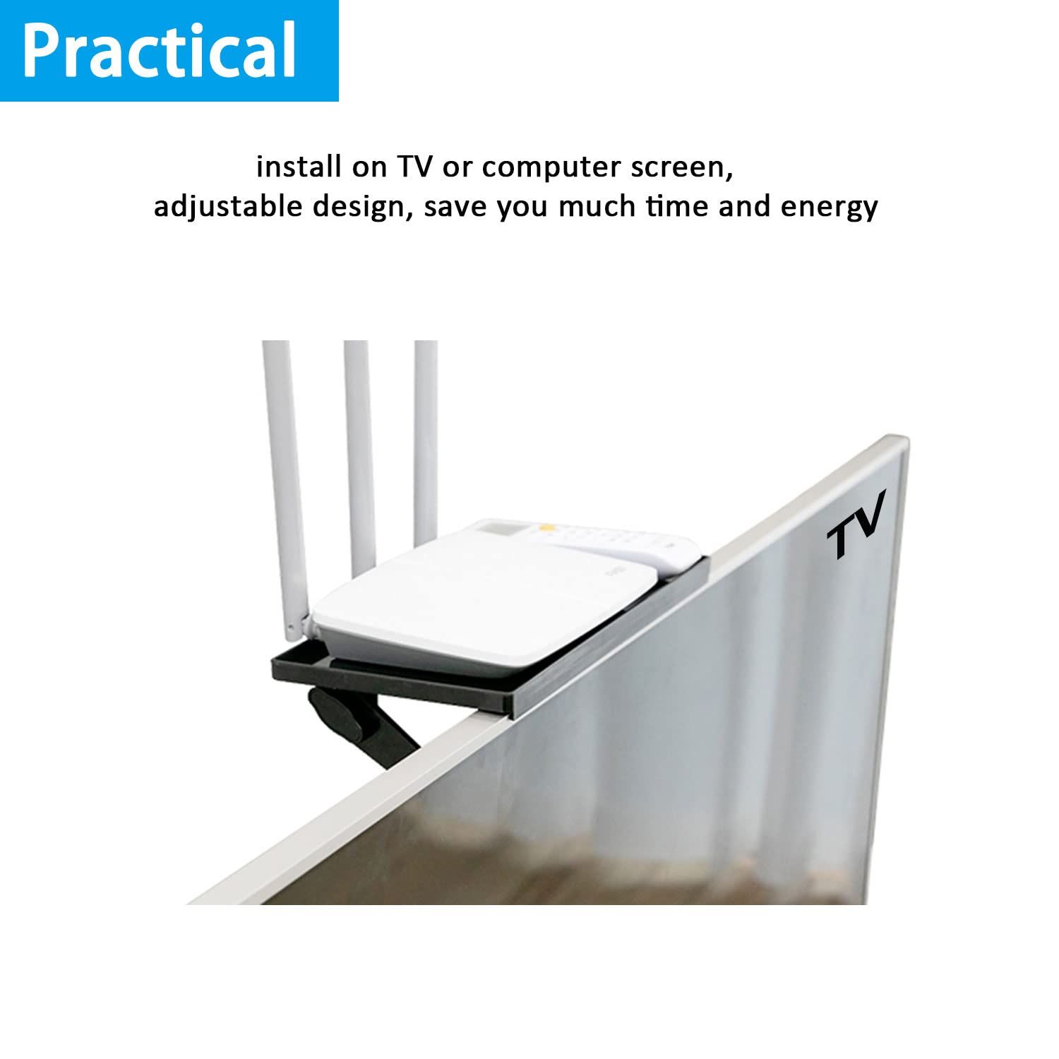 TV Top Screen Shelf Adjustable Computer Monitor Shelf Storage Bracket Mount Hold Cable Media Box, Game Console,WiFi Router, Plants