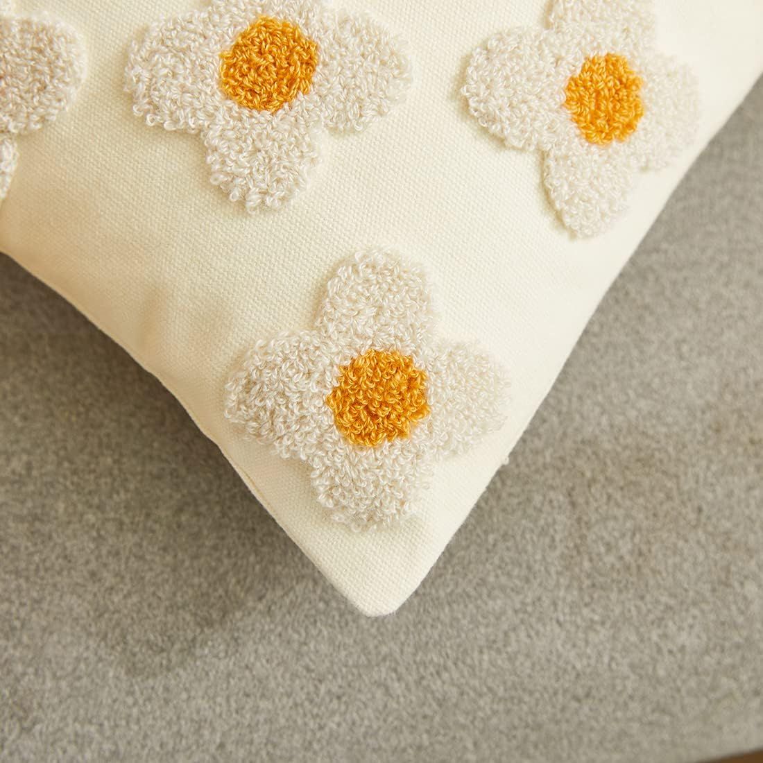 Throw Pillow Covers Sun Flower Jacquard Pillowcase Cushion Case Square for Couch Sofa Bed Living Room Set of 2, 18x18 Inch