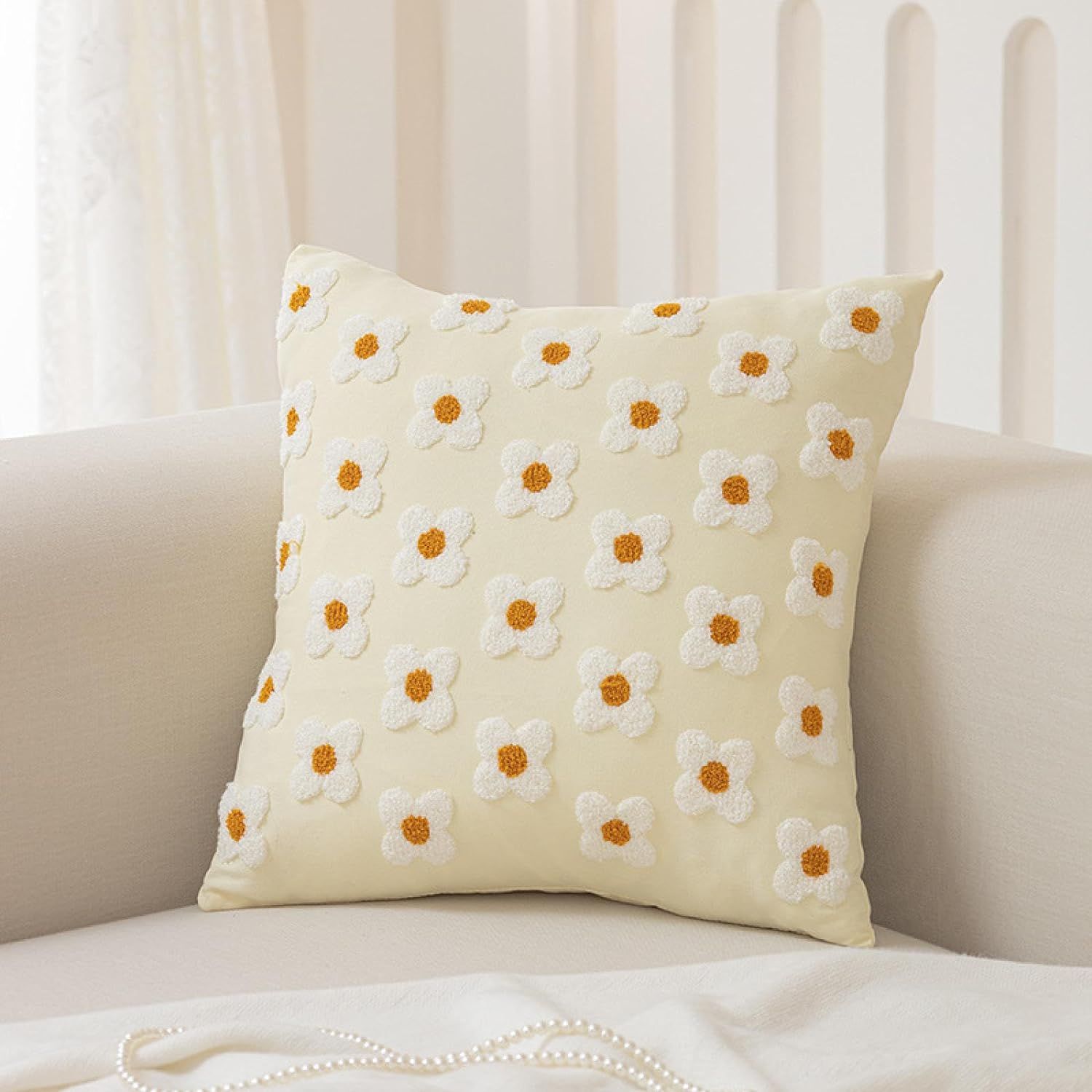 Throw Pillow Covers Sun Flower Jacquard Pillowcase Cushion Case Square for Couch Sofa Bed Living Room Set of 2, 18x18 Inch