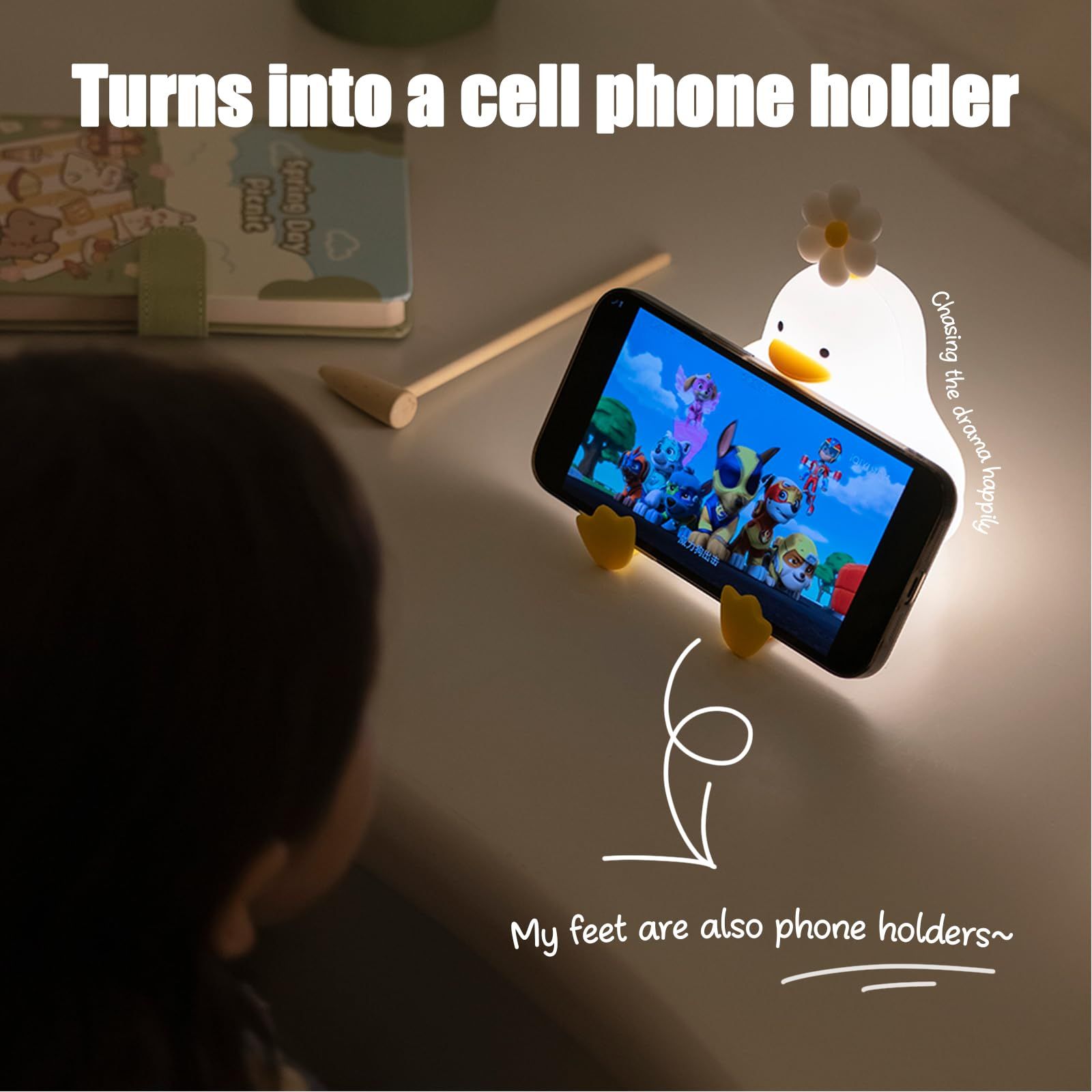 Flower Duck Night Light for Kids,3 Colors Silicone Nursery Night lights,1200mAh Rechargeable Cute Lamp, Timer Baby Touch Light