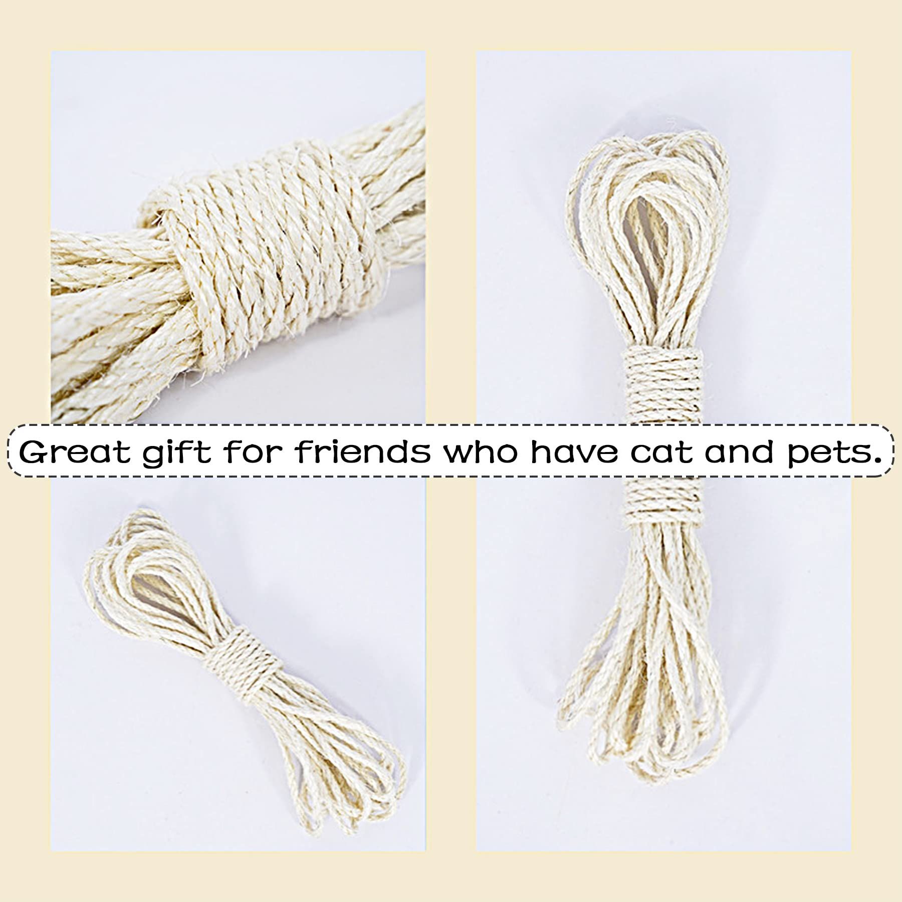 1/4 inch 6mm Cats Sisal Rope 65.6 Feet(20M) Cat Scratching Post Replacement Hemp Rope for String Kittens Shelves Furniture Toys