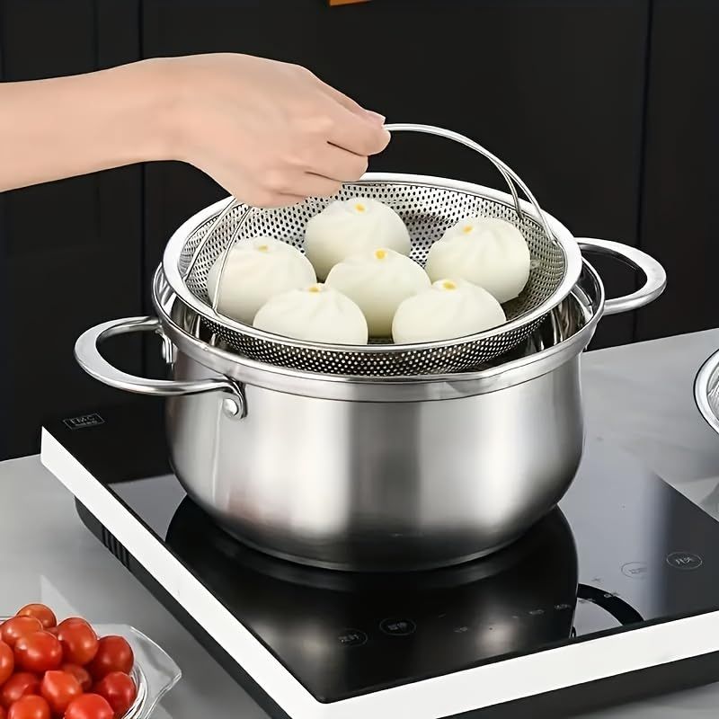 Steamer Basket for Steaming Vegetable Dumplings, Rice Pasta Fruit Washer, Stainless Steel Food Steamer Basket with and Base Leg