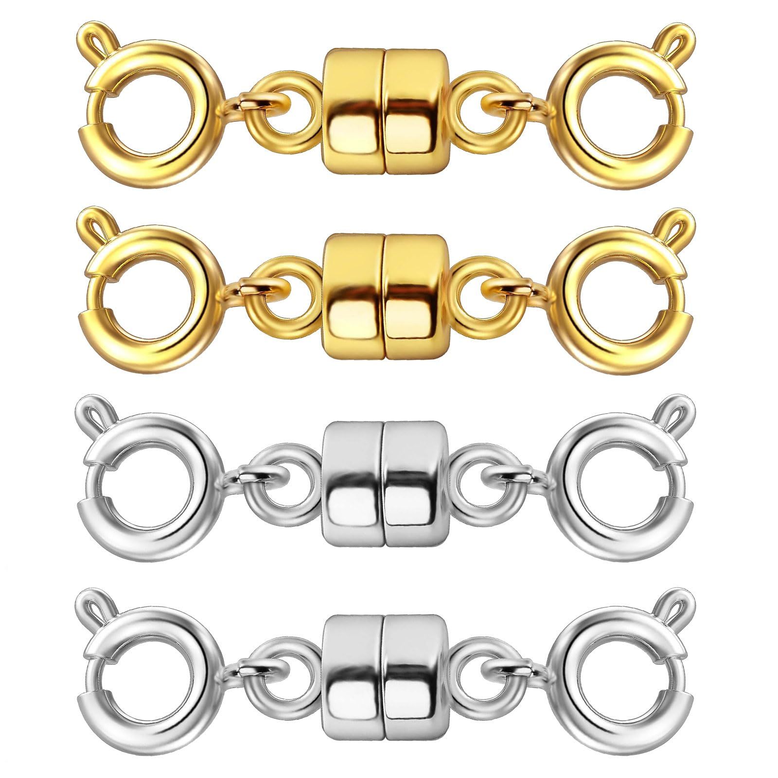 4pcs Double Magnetic Necklace Clasps and Closures Gold and Silver Bracelet Extender Jewelry Clasps Converters for DIY Making