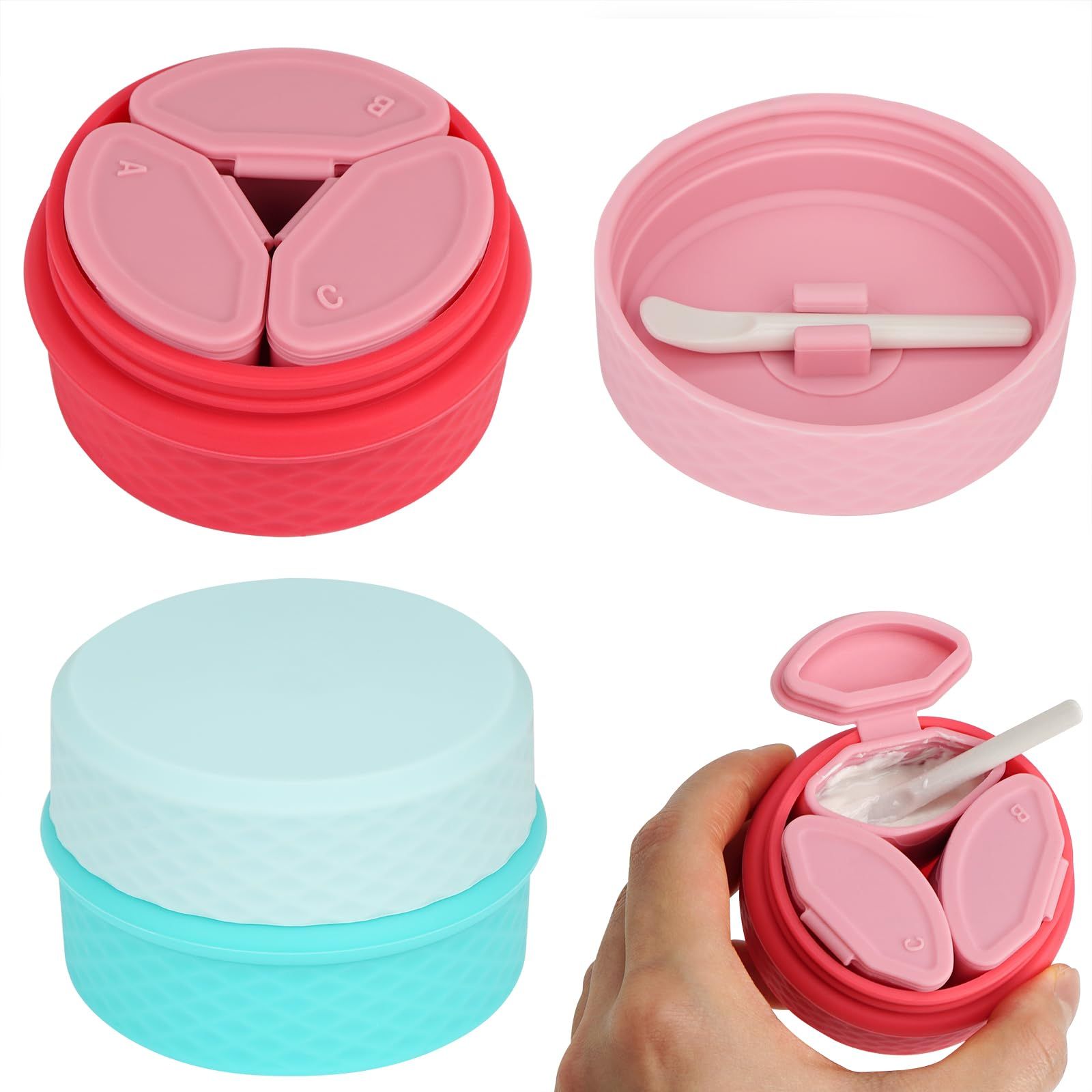 2 Pack Silicone Makeup Containers, Leak-Proof Travel Cosmetic Jars for Creams with Lid, Travel Essentials Accessories (Blue, Pink)