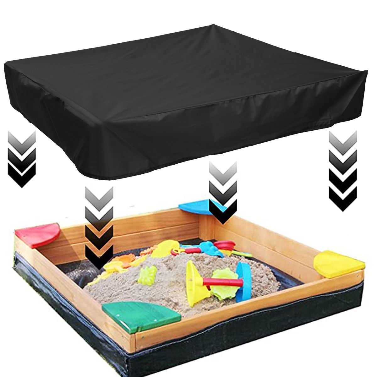200X200cm 420D Heavy Duty Sandbox with Cover, Sand Coxes for Kids Outdoor Square Sandboxes Sandpit Cover (Black), Cover Only