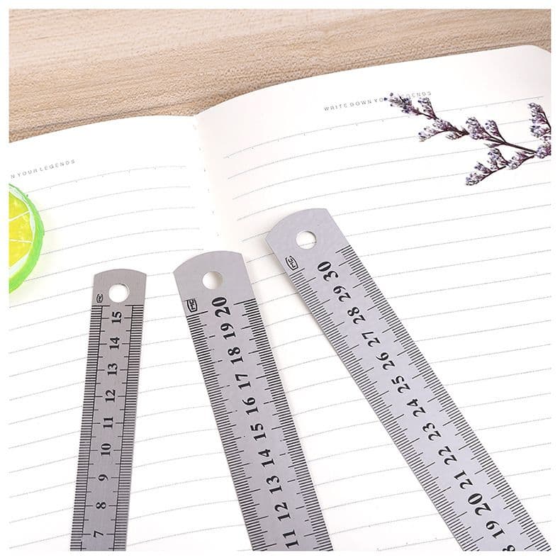 Metal Ruler Set 3 Piece Stainless Steel 6 Inch 8 Inch 12 Inch Metric and Imperial Measurements