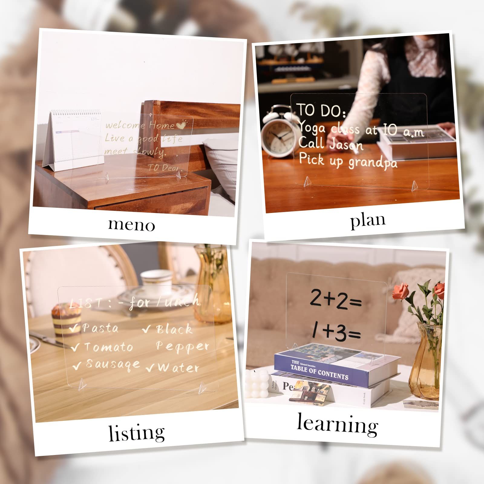 Acrylic Dry Erase Board and Marker Glass Alternative Clear Memo Tablet Desktop Display Frameless Small Writing Whiteboard
