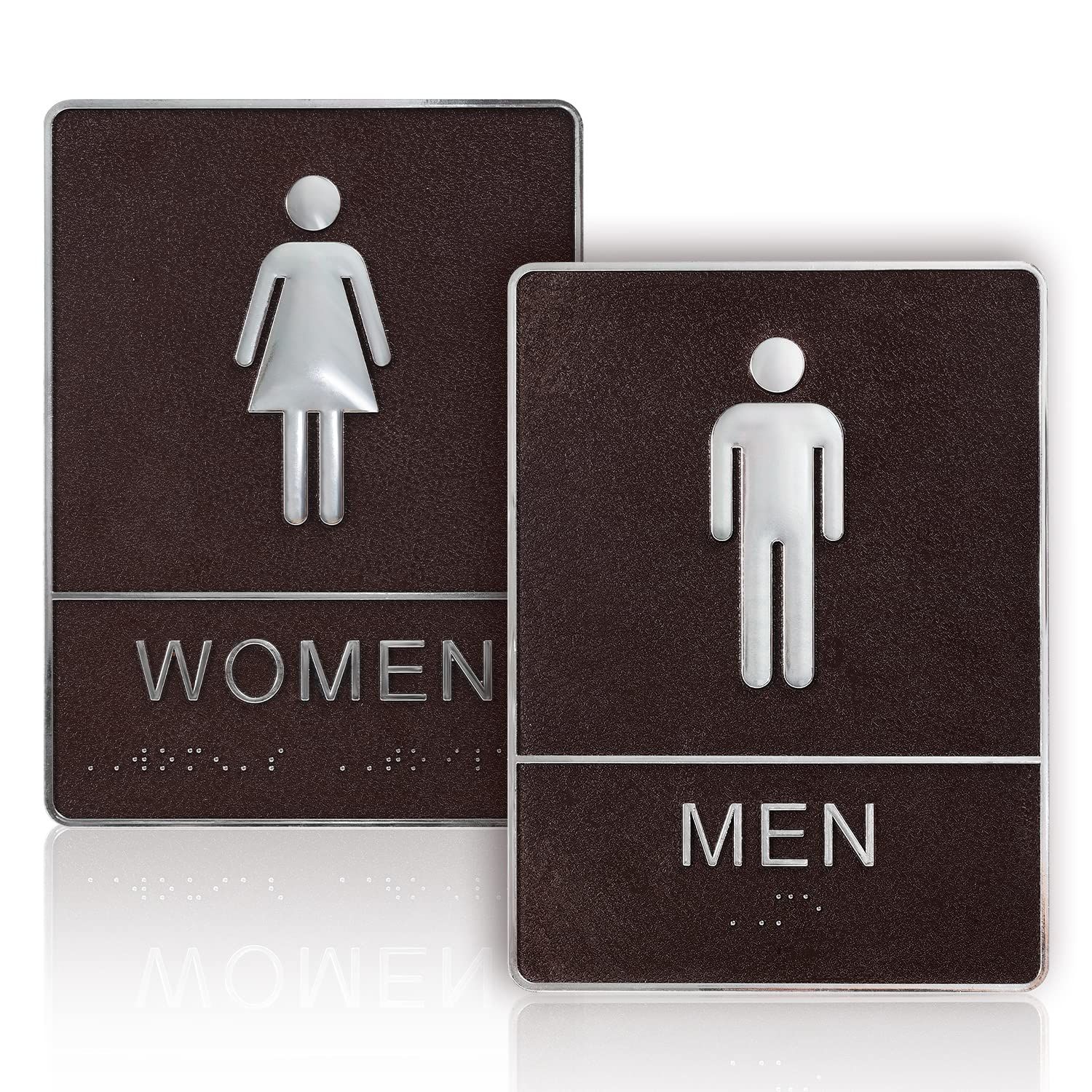 Men and Women Restroom Sign with Braille, 2pcs Restroom Sign for Business Bathroom Signs with Double Sided Tape for Business