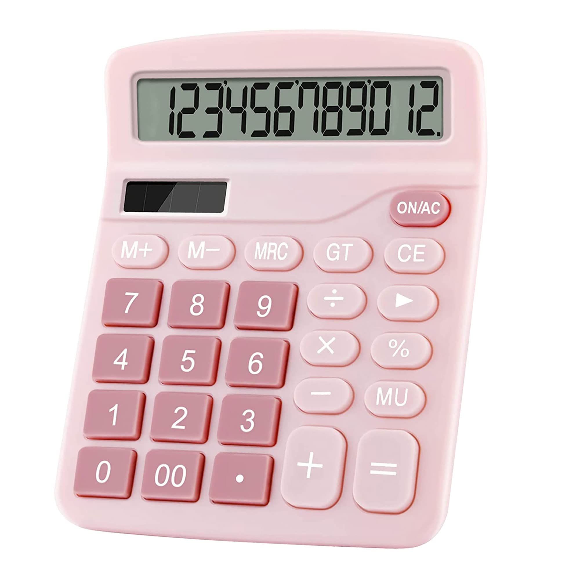 Calculators Desktop, Digit Dual Power Cute Calculator with Large LCD Display Big Button for Office Home and School (Pink)