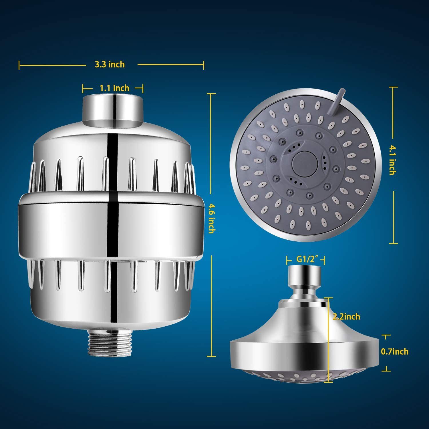 High Output Universal Shower Filter with Replaceable Cartridge, Better Skin, Softer Hair, and Stronger Nails