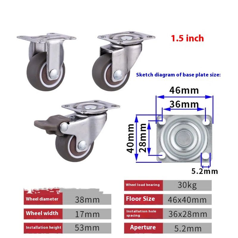 1.5 Inch Shopping Cart Wheel Trolley Swivel Caster Wheels Soft Rubber TPE M8x Threaded Stem Caster Wheel (2 with Brakes),Set of 4