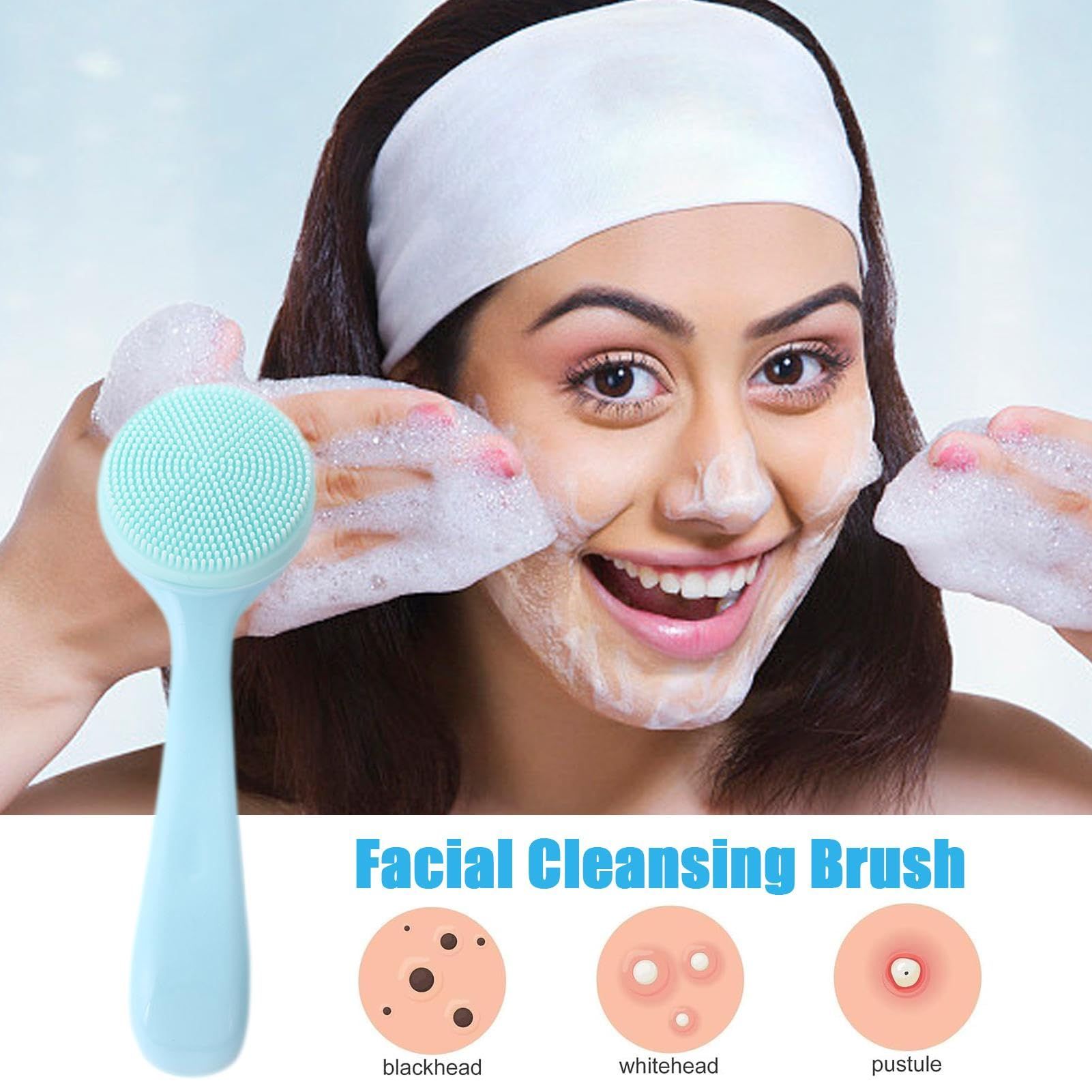 Face Wash Brush, Silicone Manual Facial Cleansing Brushes, Facial Scrubber Manual Dual Face Wash Brush, Skin Friendly Blue
