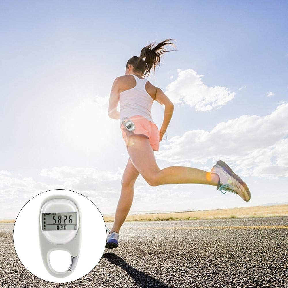 3D Digital Pedometer with Clip, Walking Step Counter for Men Women Kids, Track Steps and Miles/Km Calories Burned (White)