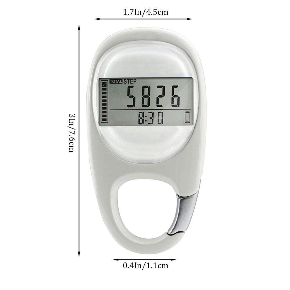 3D Digital Pedometer with Clip, Walking Step Counter for Men Women Kids, Track Steps and Miles/Km Calories Burned (White)