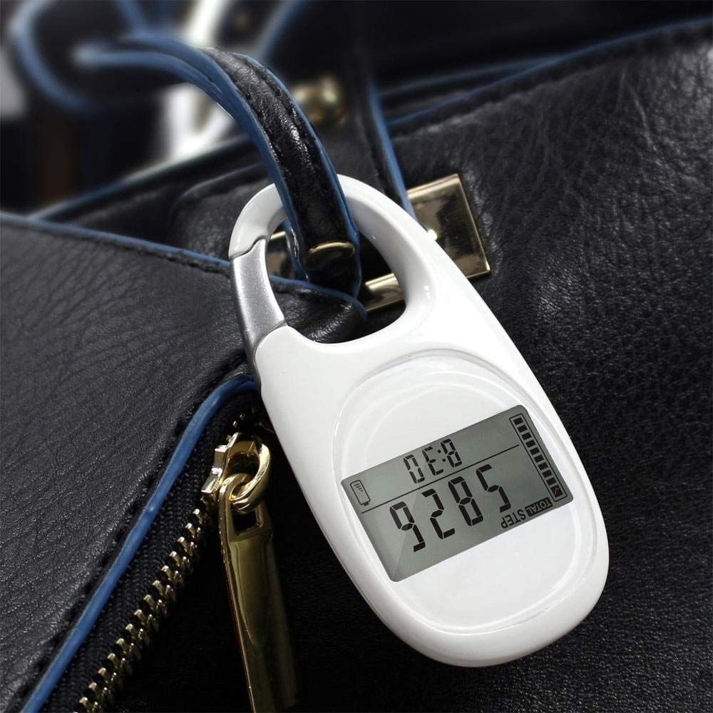 3D Digital Pedometer with Clip, Walking Step Counter for Men Women Kids, Track Steps and Miles/Km Calories Burned (White)
