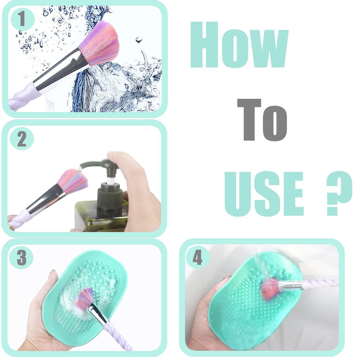 Silicon Makeup Brush Cleaning Mat Makeup Brush Cleaner Pad with Back Strap Cosmetic Brush Cleaning Mat Portable Washing(Green)