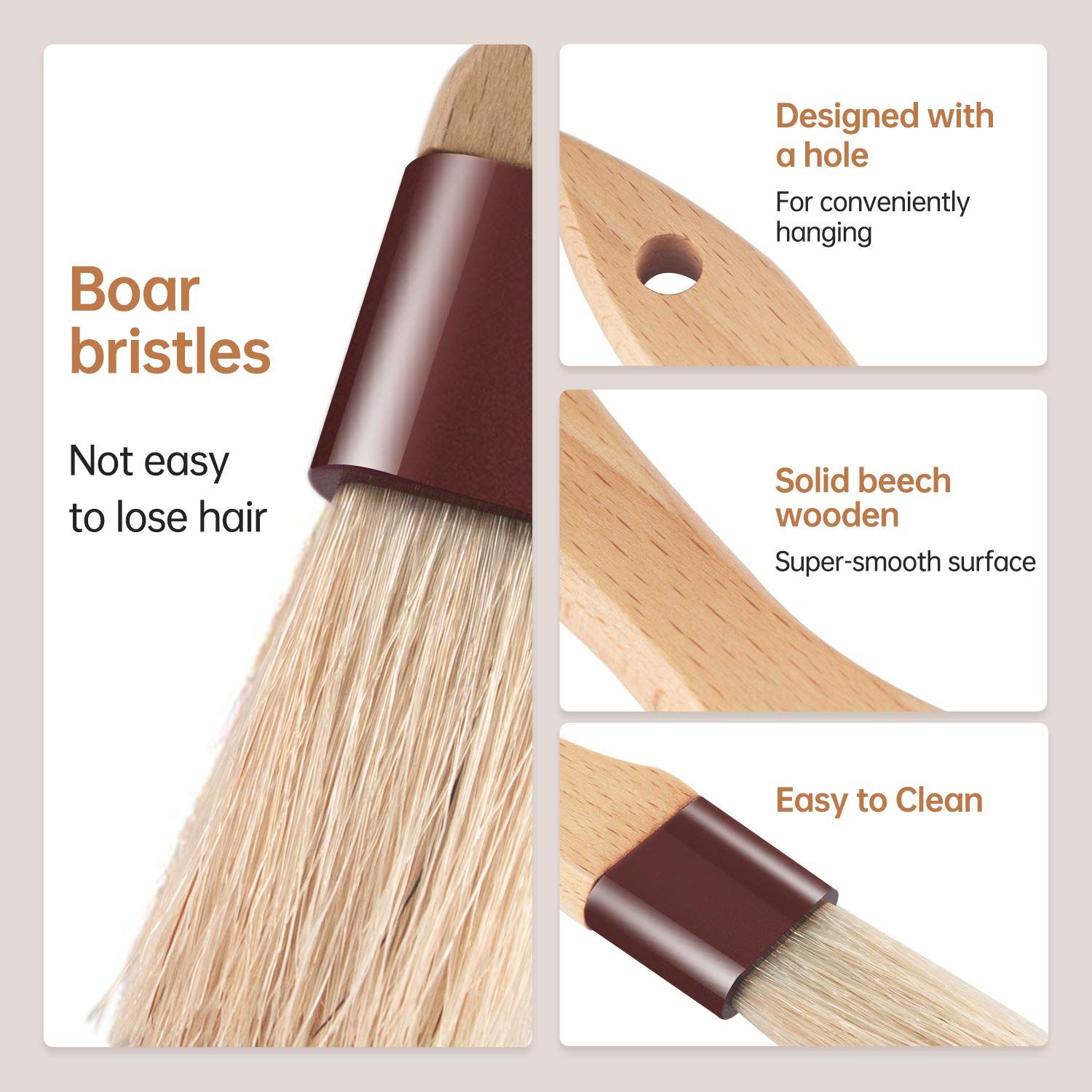 Pastry Brushes for Baking Basting Brush with Boar Bristles and Beech Hardwood Handles Culinary Oil Brush for Barbecue (1.5 inch)