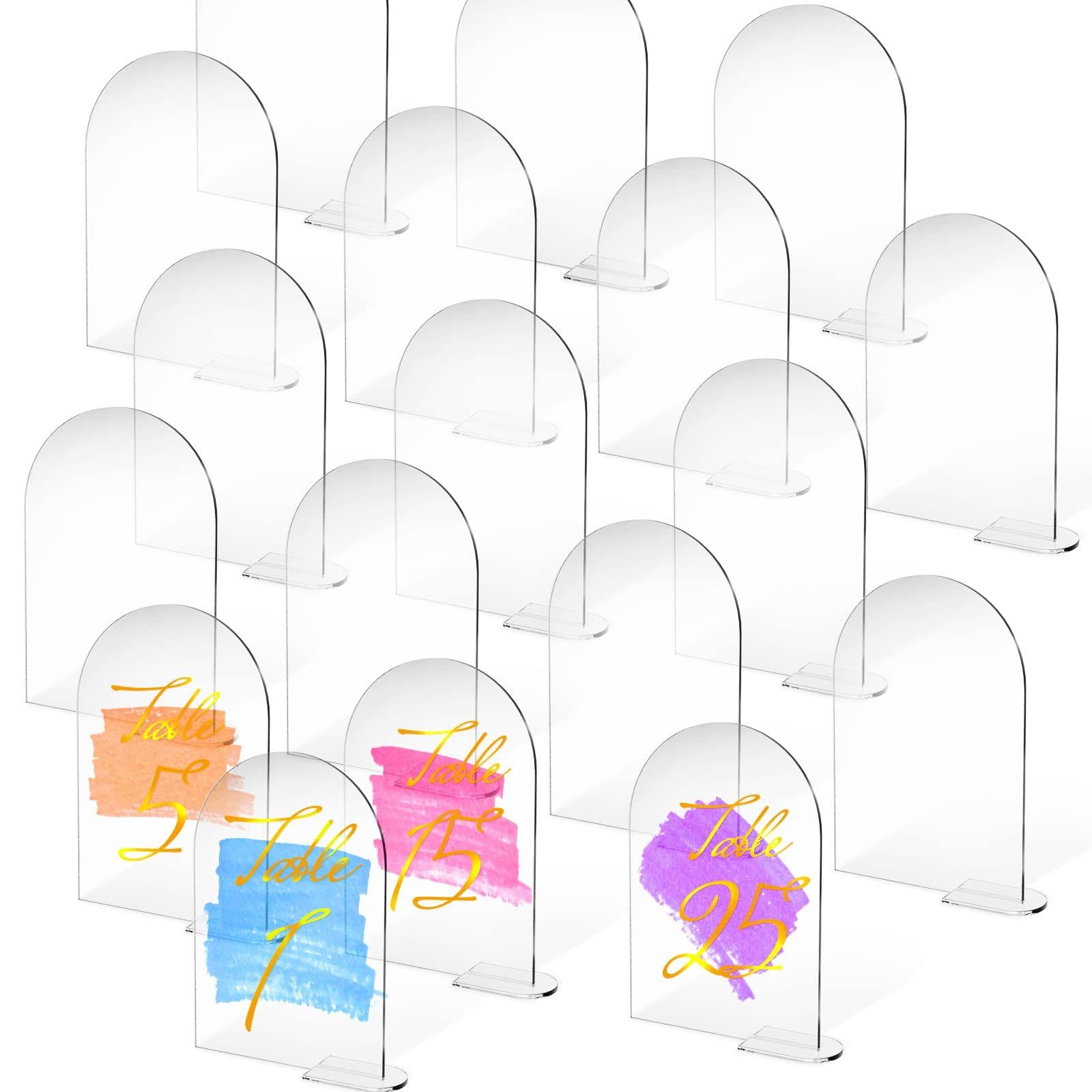 20pcs Transparent arched acrylic logo with bracket, blank arched dome acrylic board, DIY acrylic arched table size