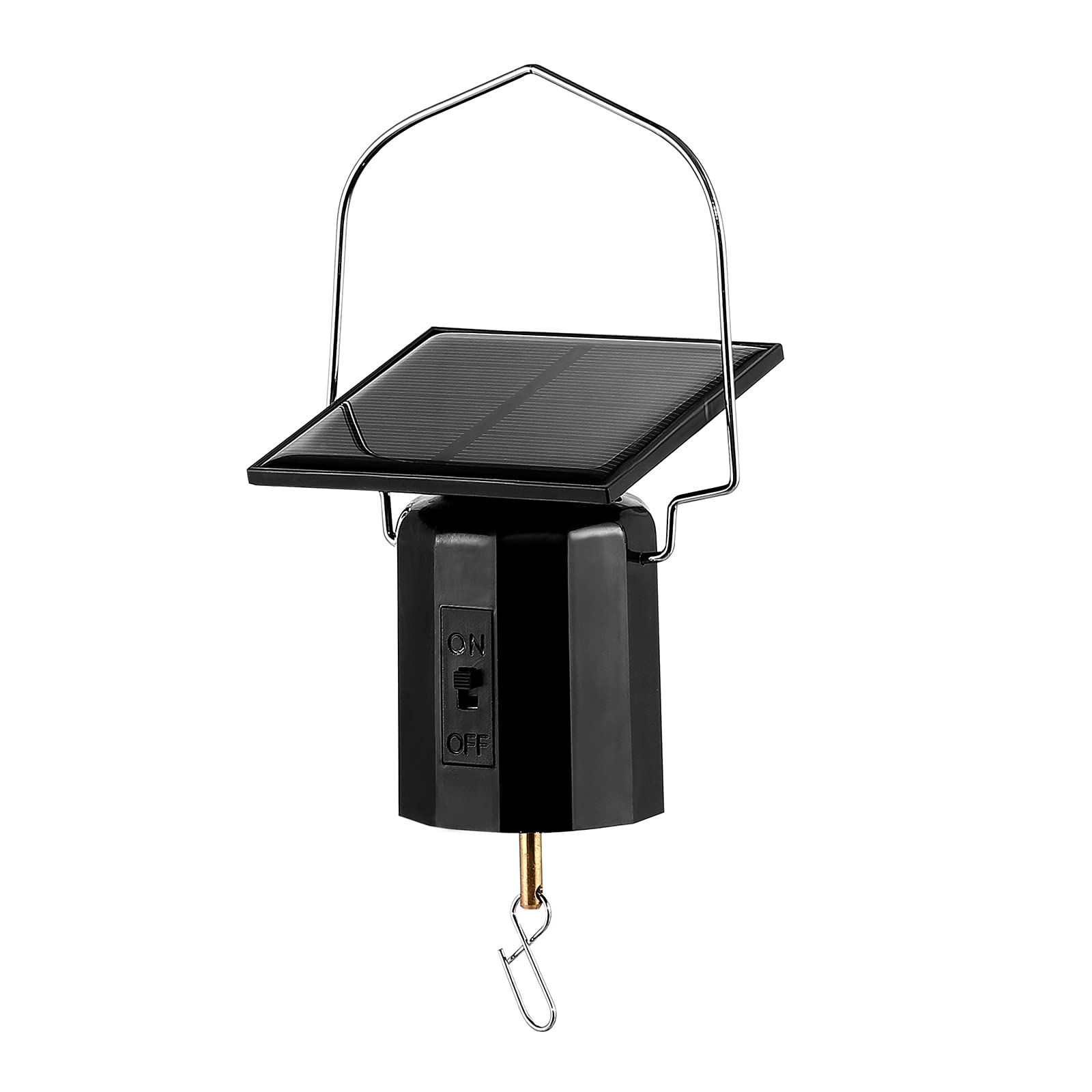 Rotating solar powered wind turbine motor for hanging garden spinners and wind chimes, solar powered rotating machine motor