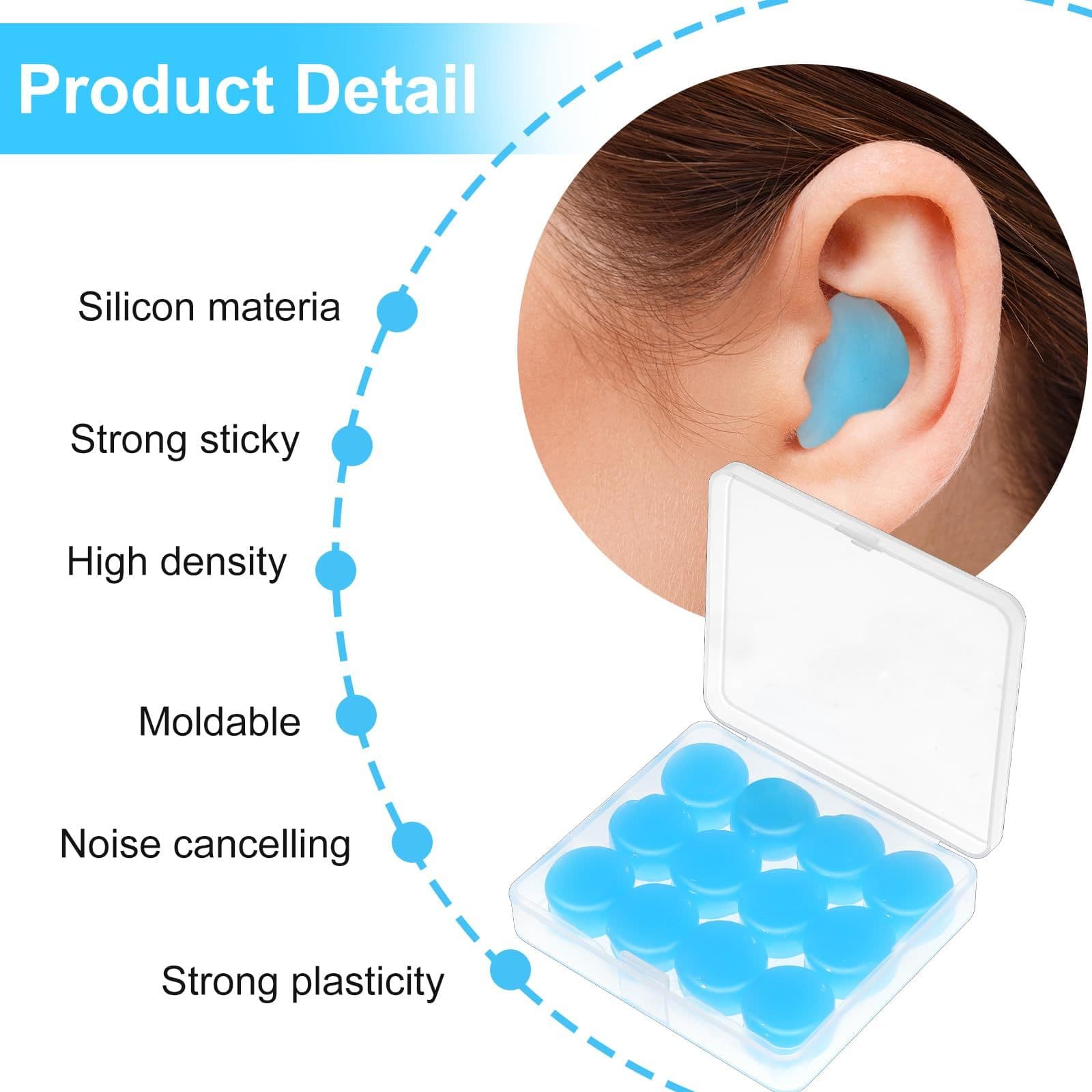 24 Piece Ear Plugs Moldable Reusable Silicone Noise Cancelling for Sleeping Swimming Mowing Airplanes