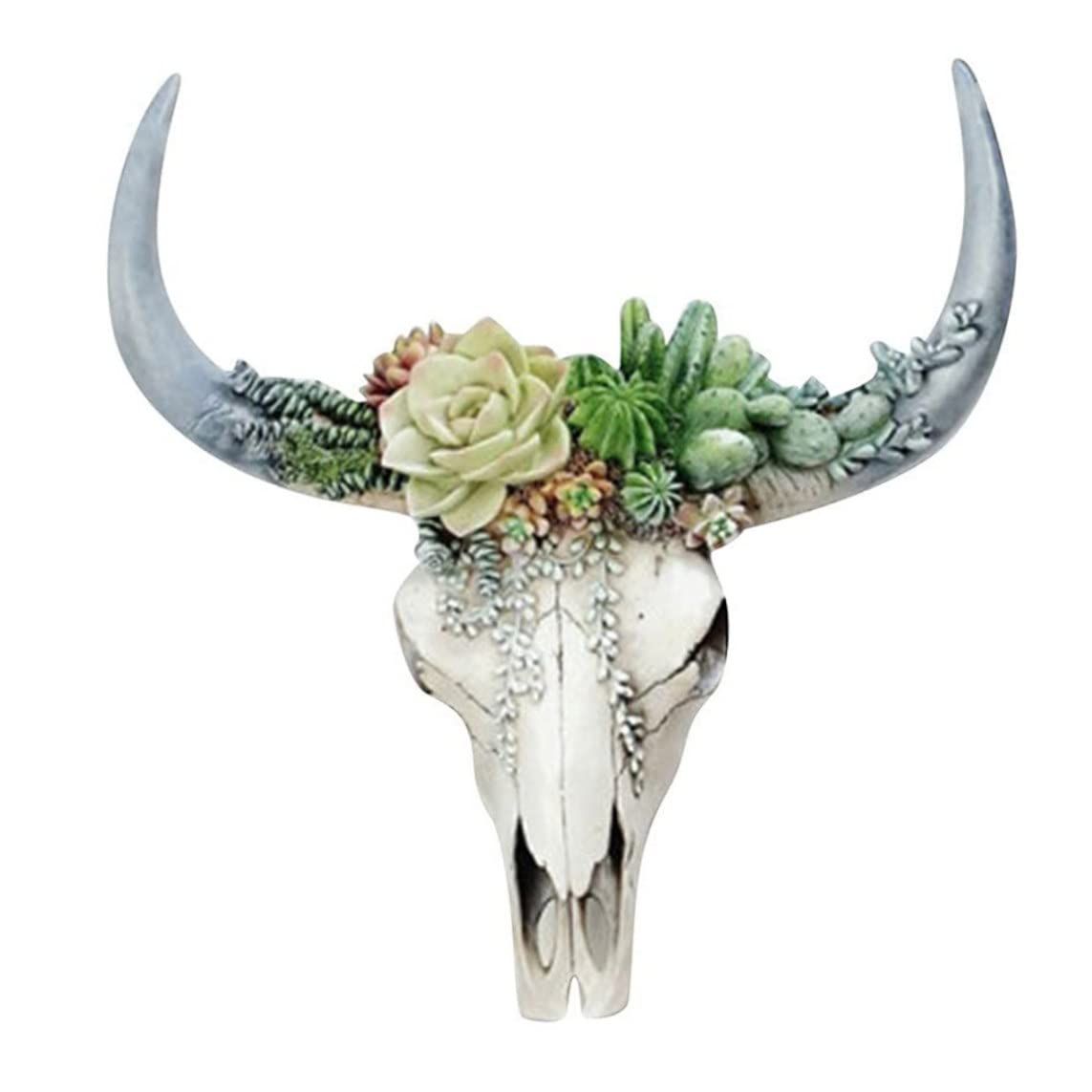 Cow Skull Wall Decor Artificial 3D Resin Hanging Succulent Wall Decor Lightweight Animal Heads for Home Gifts Style