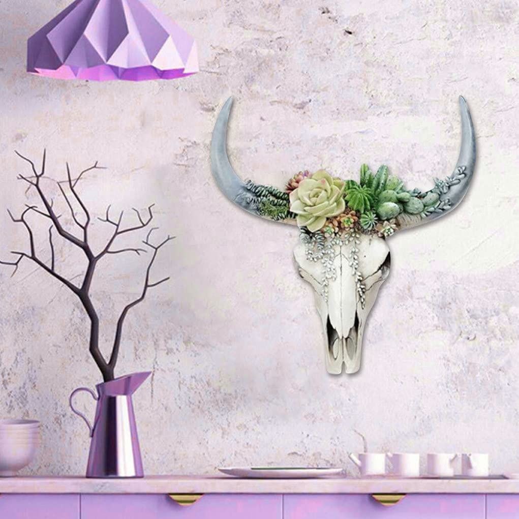 Cow Skull Wall Decor Artificial 3D Resin Hanging Succulent Wall Decor Lightweight Animal Heads for Home Gifts Style