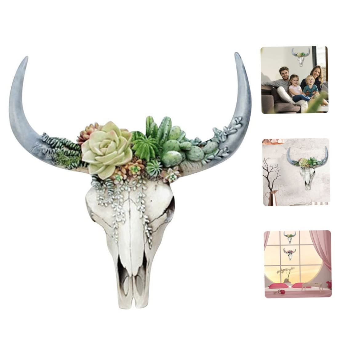 Cow Skull Wall Decor Artificial 3D Resin Hanging Succulent Wall Decor Lightweight Animal Heads for Home Gifts Style