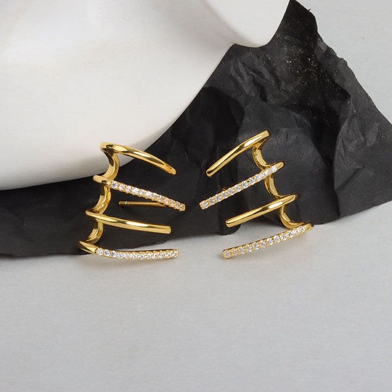 Sterling Silver Claw Earrings 2 Piece Cuff Earrings Cubic Half Hoop Stud Earrings for Women