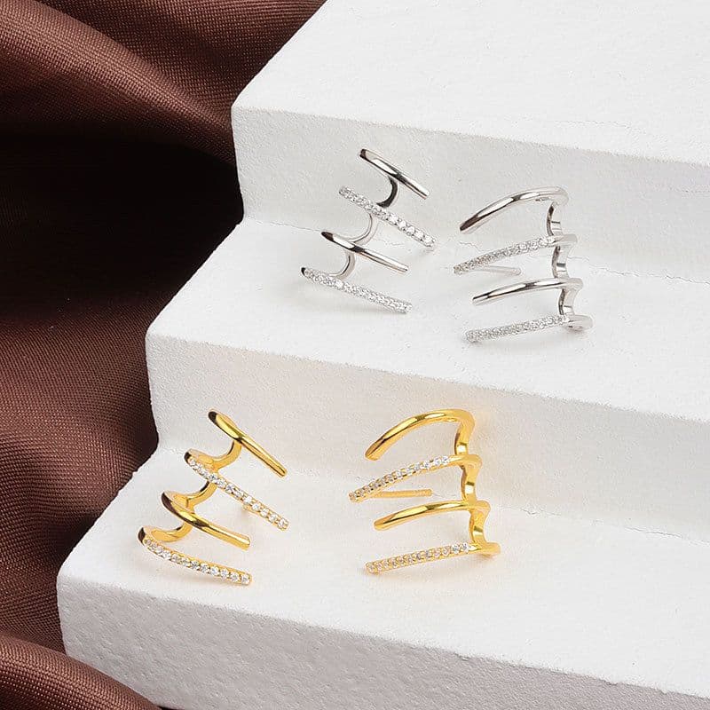 Sterling Silver Claw Earrings 2 Piece Cuff Earrings Cubic Half Hoop Stud Earrings for Women