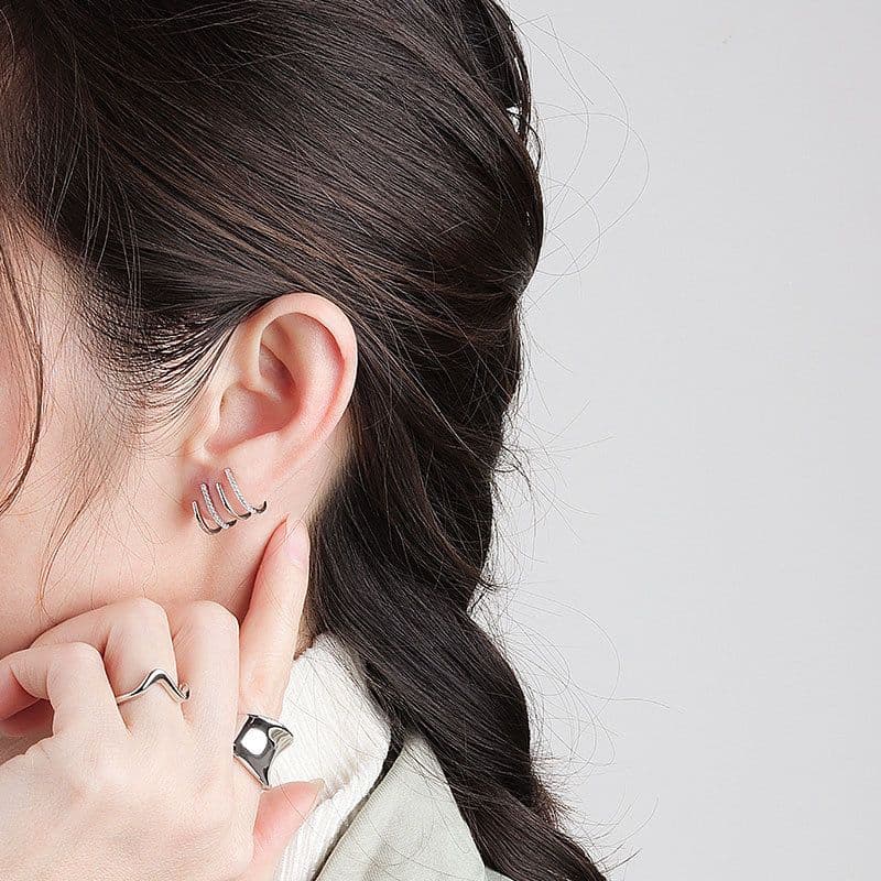 Sterling Silver Claw Earrings 2 Piece Cuff Earrings Cubic Half Hoop Stud Earrings for Women