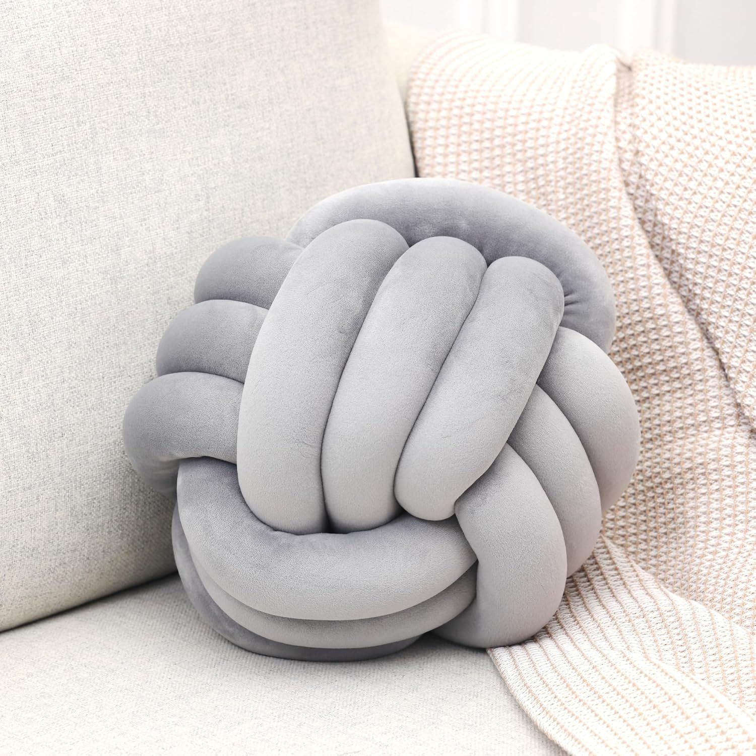 light gray cushion Soft knot ball pillows,round throw pillow cushion Home Decoration Plush Pillow,Throw Knotted Pillow Round