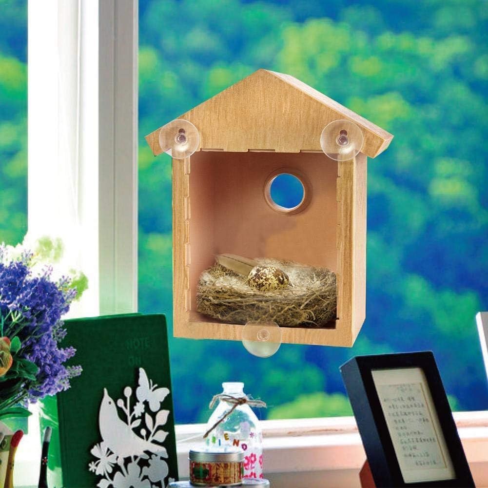 Bird House with Strong Suction Cup Wooden Birdhouse Clear Window Bird Feeder Outdoor Birds Nest Cage