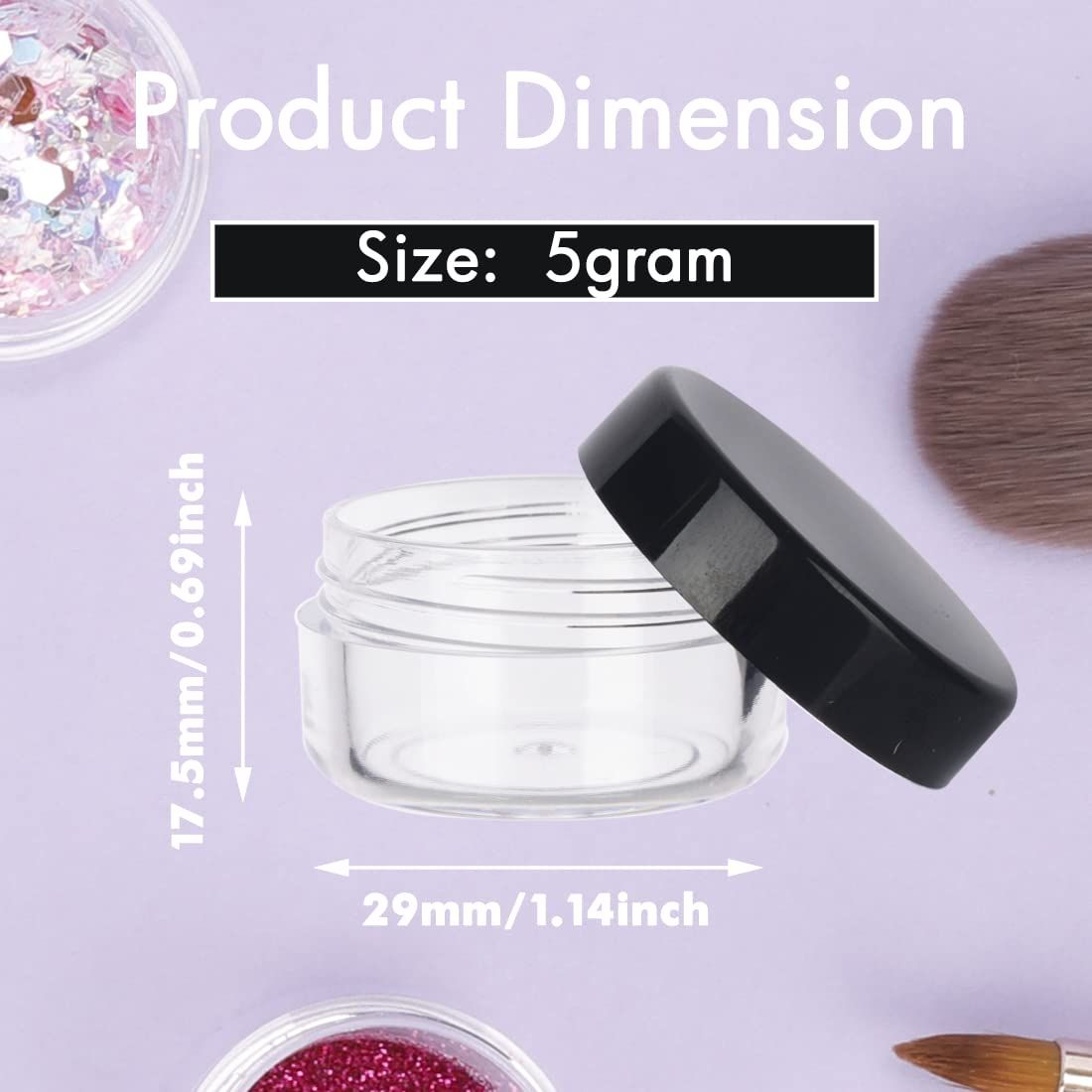 50 Count 5ML Sample Jars, Empty Cosmetic Containers with Lids, Small Makeup Travel Containers for Glitter, Lotion, Cream