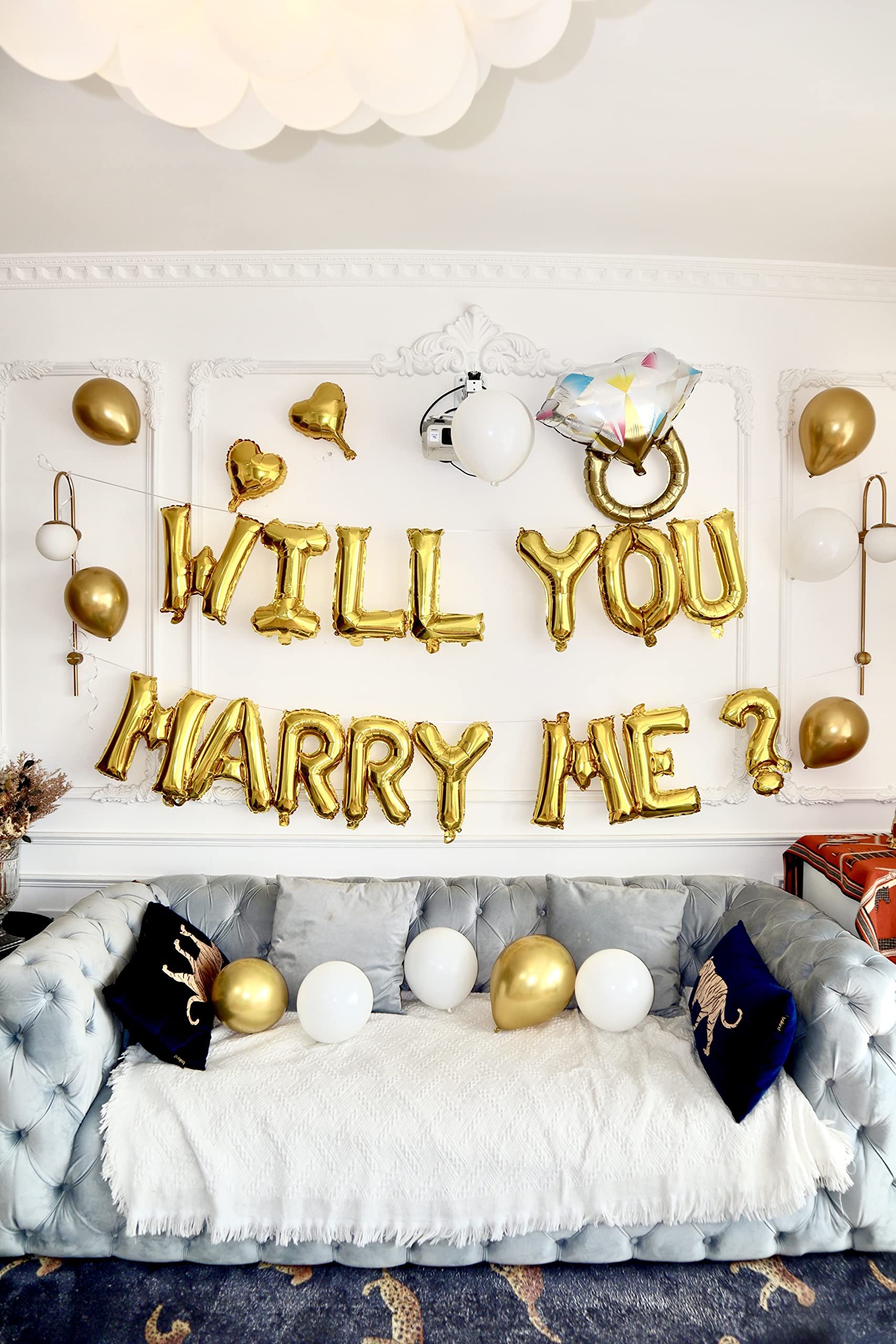 Gold "WILL YOU MARRY ME?" Balloon Pack -Balloon Banner and proposal Decorations-proposal idea-Diamond ring -(gold proposal pack)