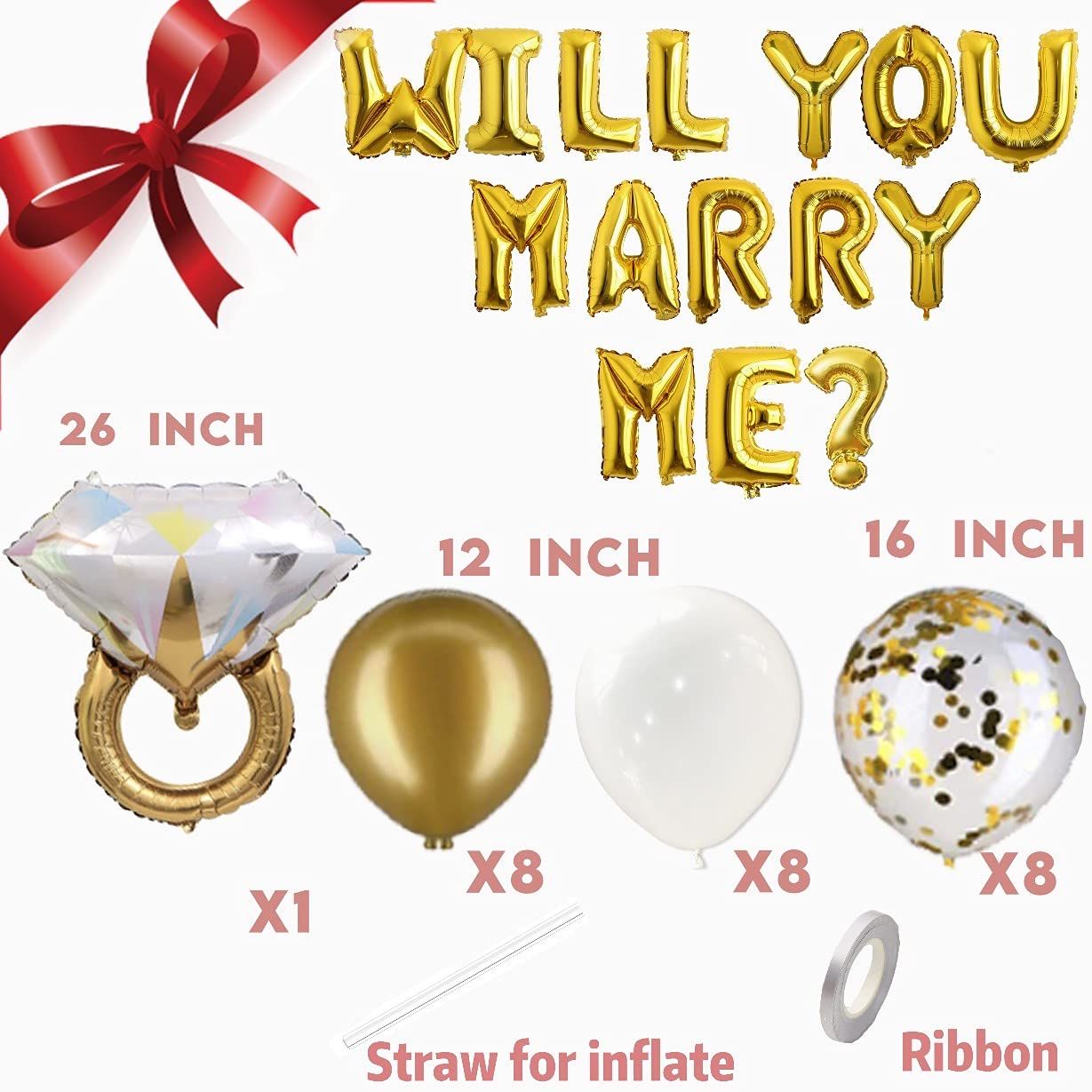 Gold "WILL YOU MARRY ME?" Balloon Pack -Balloon Banner and proposal Decorations-proposal idea-Diamond ring -(gold proposal pack)