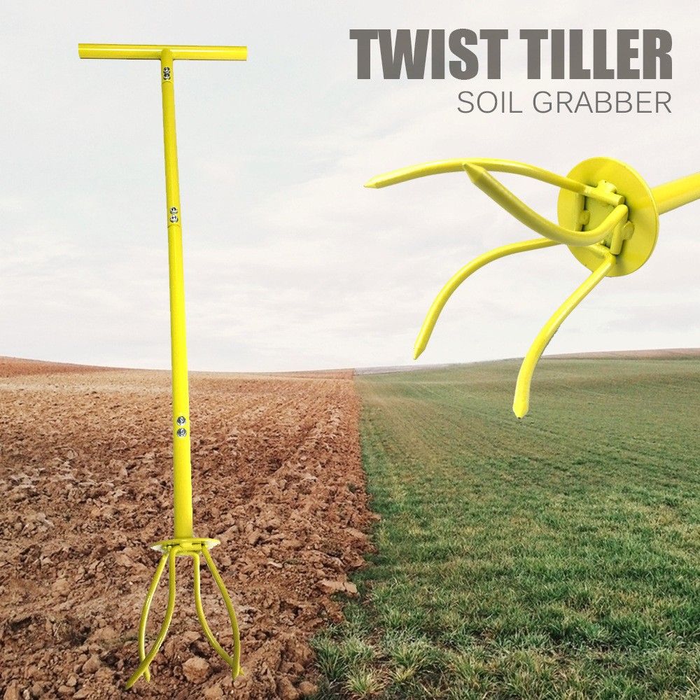 Soil Tiller Long Handle Widely Use Comfortable Grip Handheld Twist Tiller Soil Scarifier Gardening Tool for Farmhouse Yellow