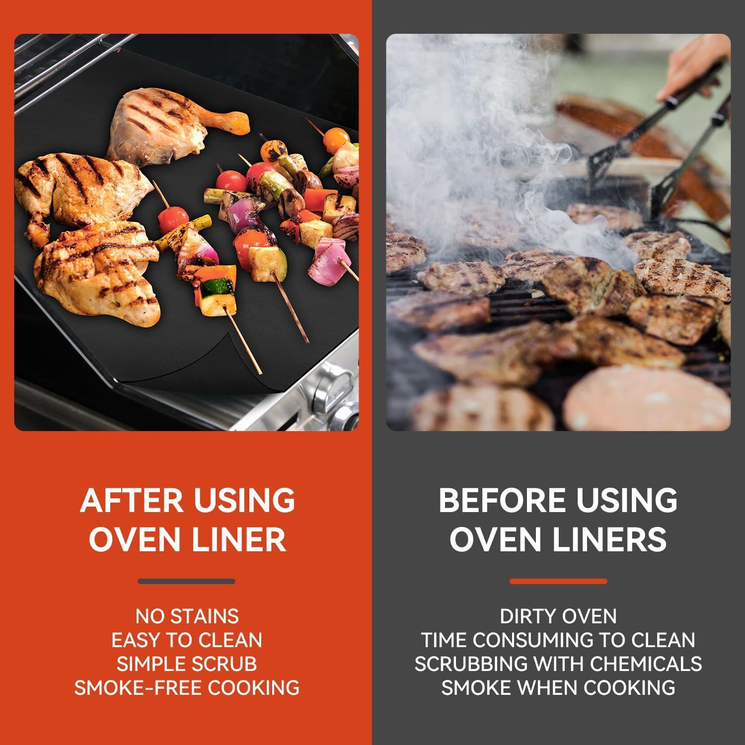 Oven Liners for Bottom of Electric Gas Oven, Reusable Non-Stick Teflon Protector Mat, Heat Resistant Grill Mats Out