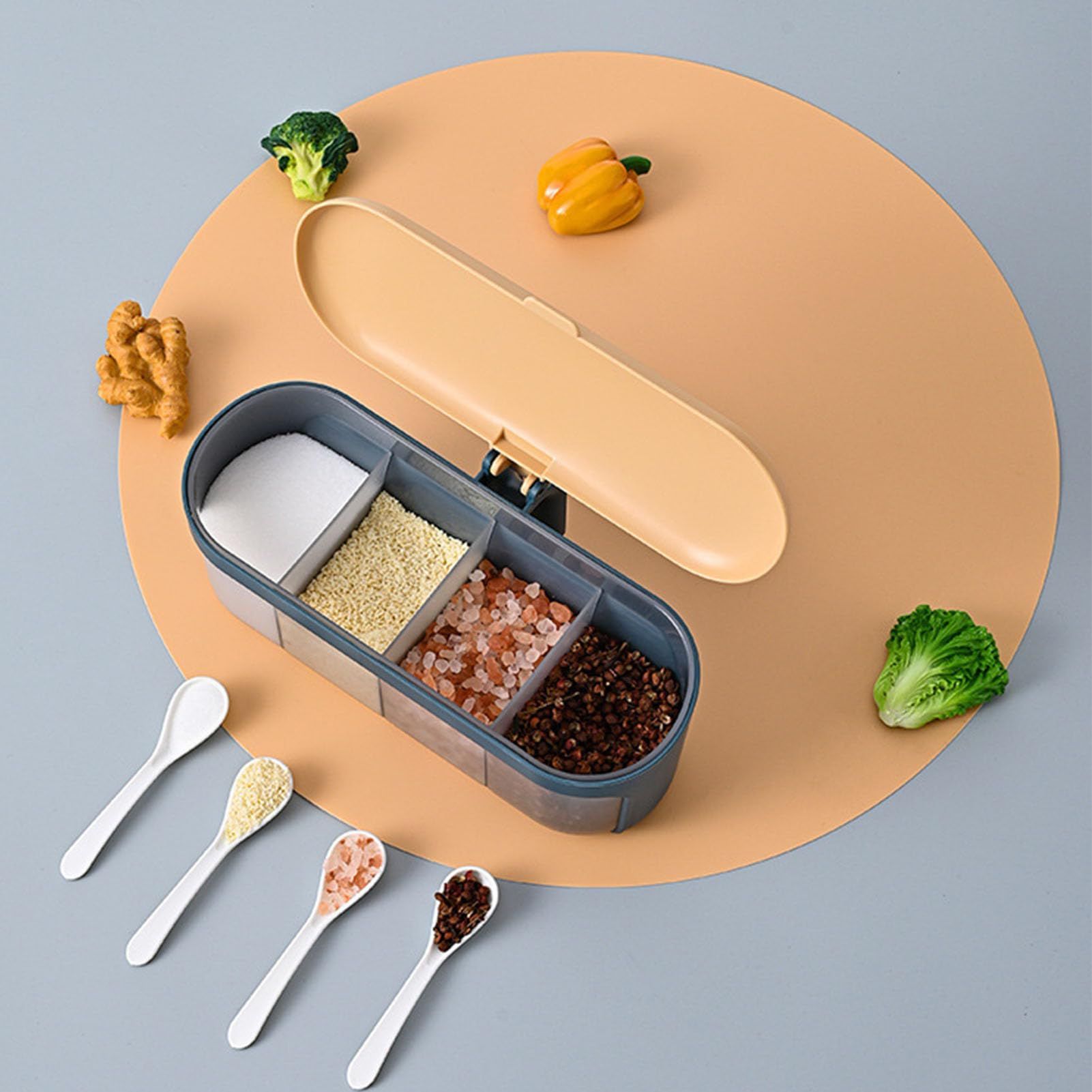 Seasoning Box, Practical and Reliable Seasoning Box with Divided Jars for Spice Salt Sugar Kitchen Cooking Organizer