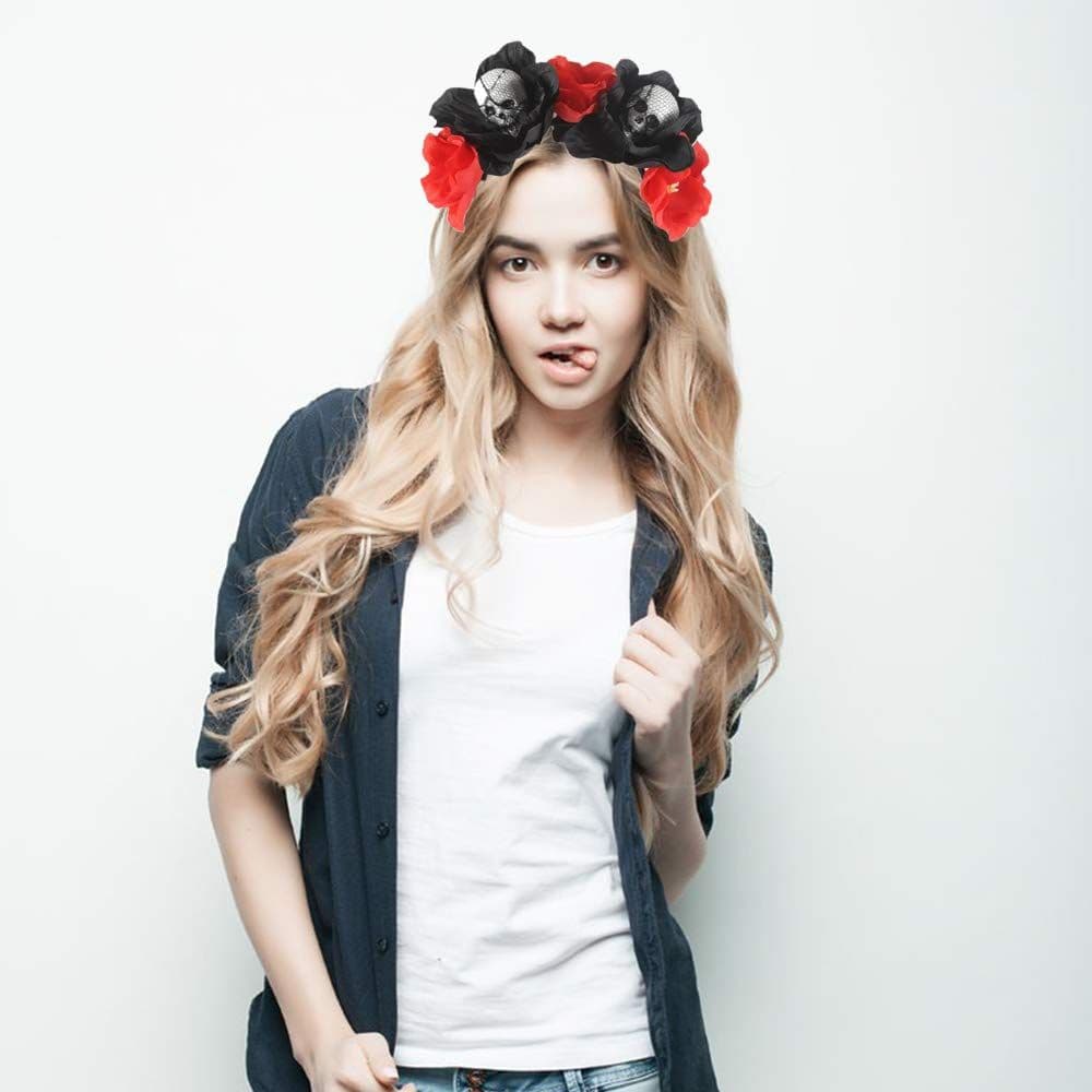 Flower Crown Hair Headband Halloween Rose Skull Floral Wreath Party Accessory