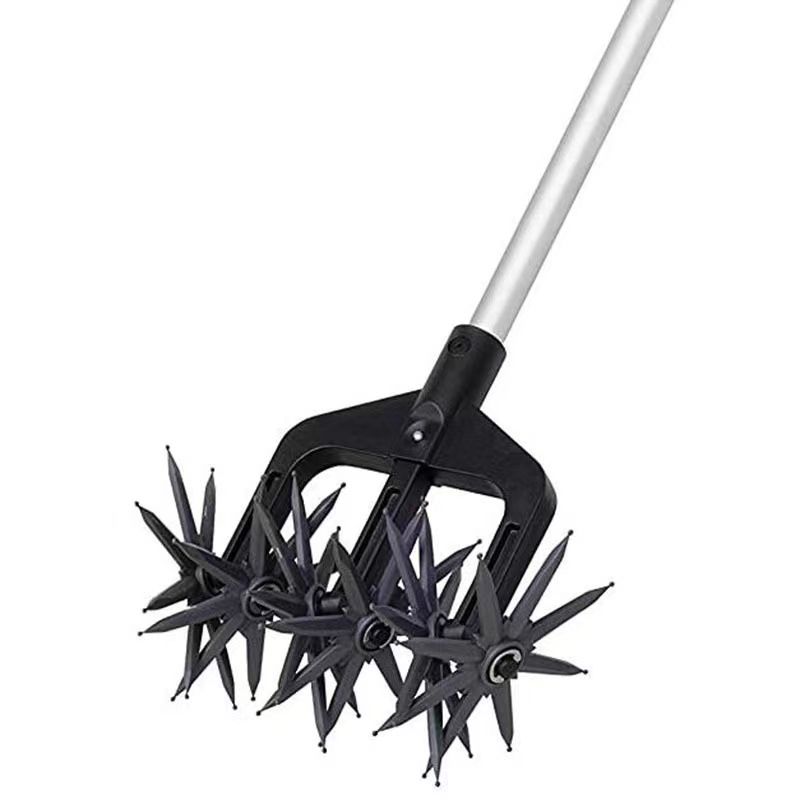 Rotary Cultivator Tool, Hand Held Garden Cultivator with Detachable Tines for Reseeding Grass Or Soil Mixing (Without Pole)