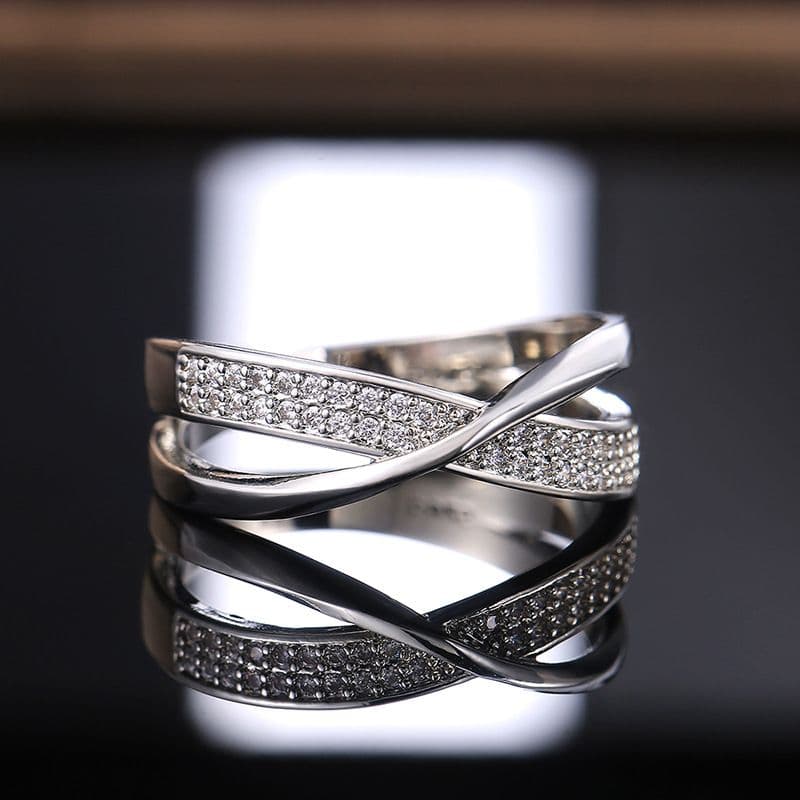 Cubic Zirconia Rings Shiny Interleaved Design Silver Finish 6 Piece