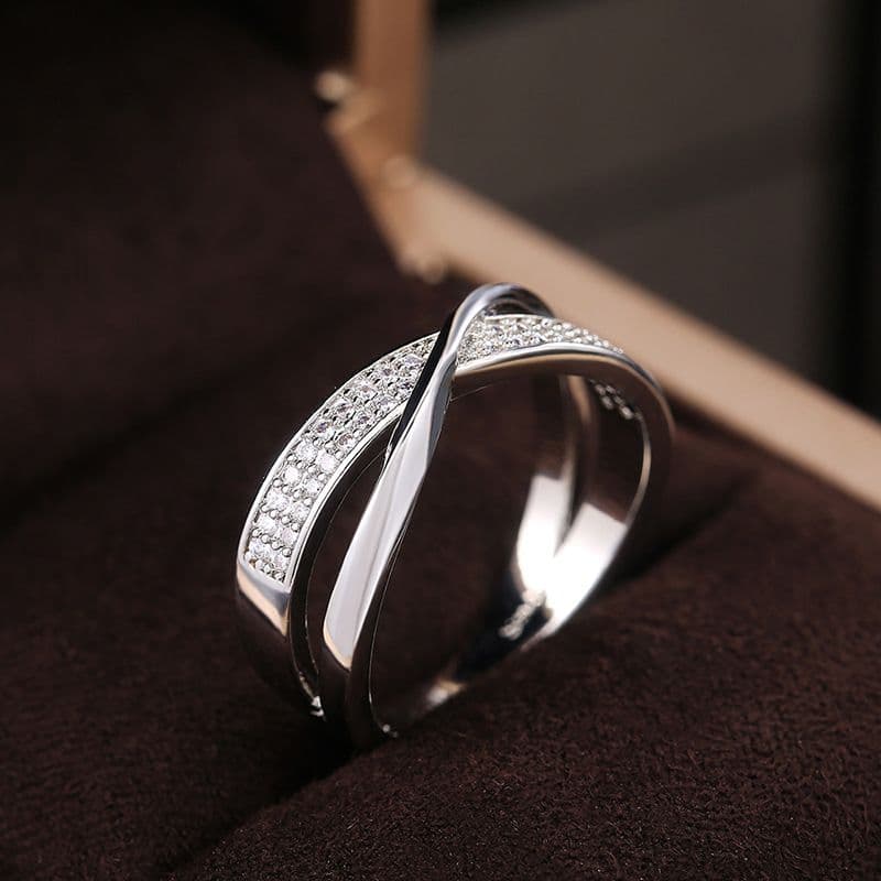 Cubic Zirconia Rings Shiny Interleaved Design Silver Finish 6 Piece