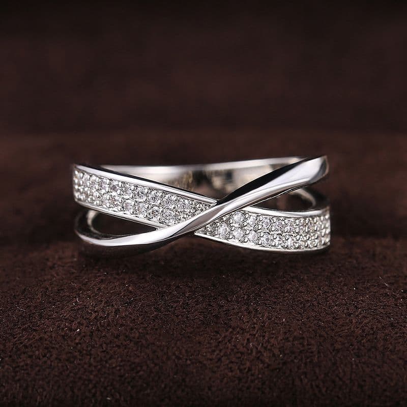 Cubic Zirconia Rings Shiny Interleaved Design Silver Finish 6 Piece