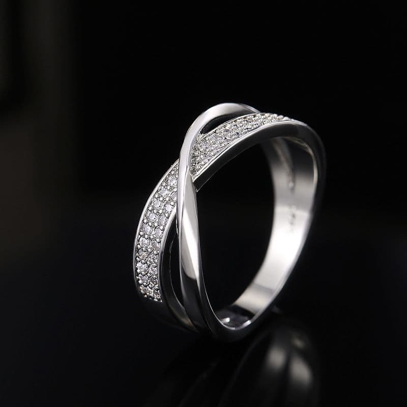 Cubic Zirconia Rings Shiny Interleaved Design Silver Finish 6 Piece