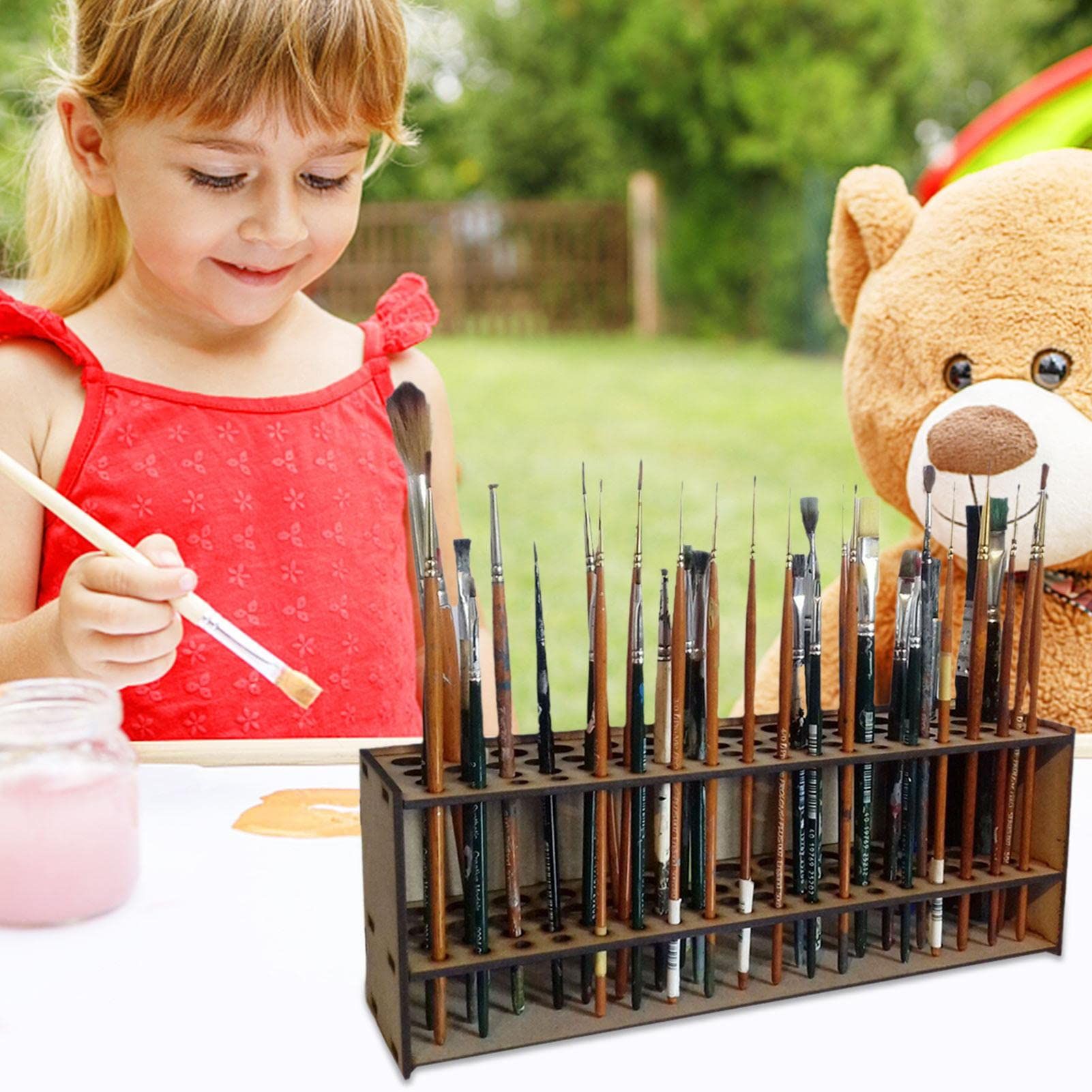 Wooden Paint Brush Holder Stand Paintbrush Organizer Rack Multi Hole Paintbrush Holder 67 Hole Artist Wood Paint Brush Storage