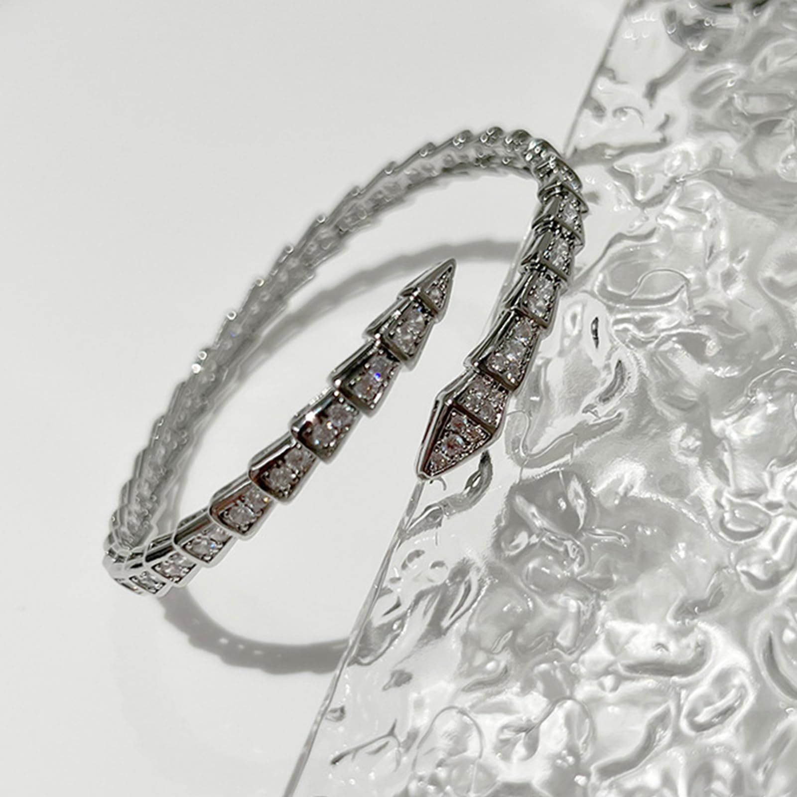 Crystal Cuff Bracelet for Women - Fashion Cubic Zirconi Silver Snake Bracelet Charm, Bangle Jewelry Gift for Anniversary Party