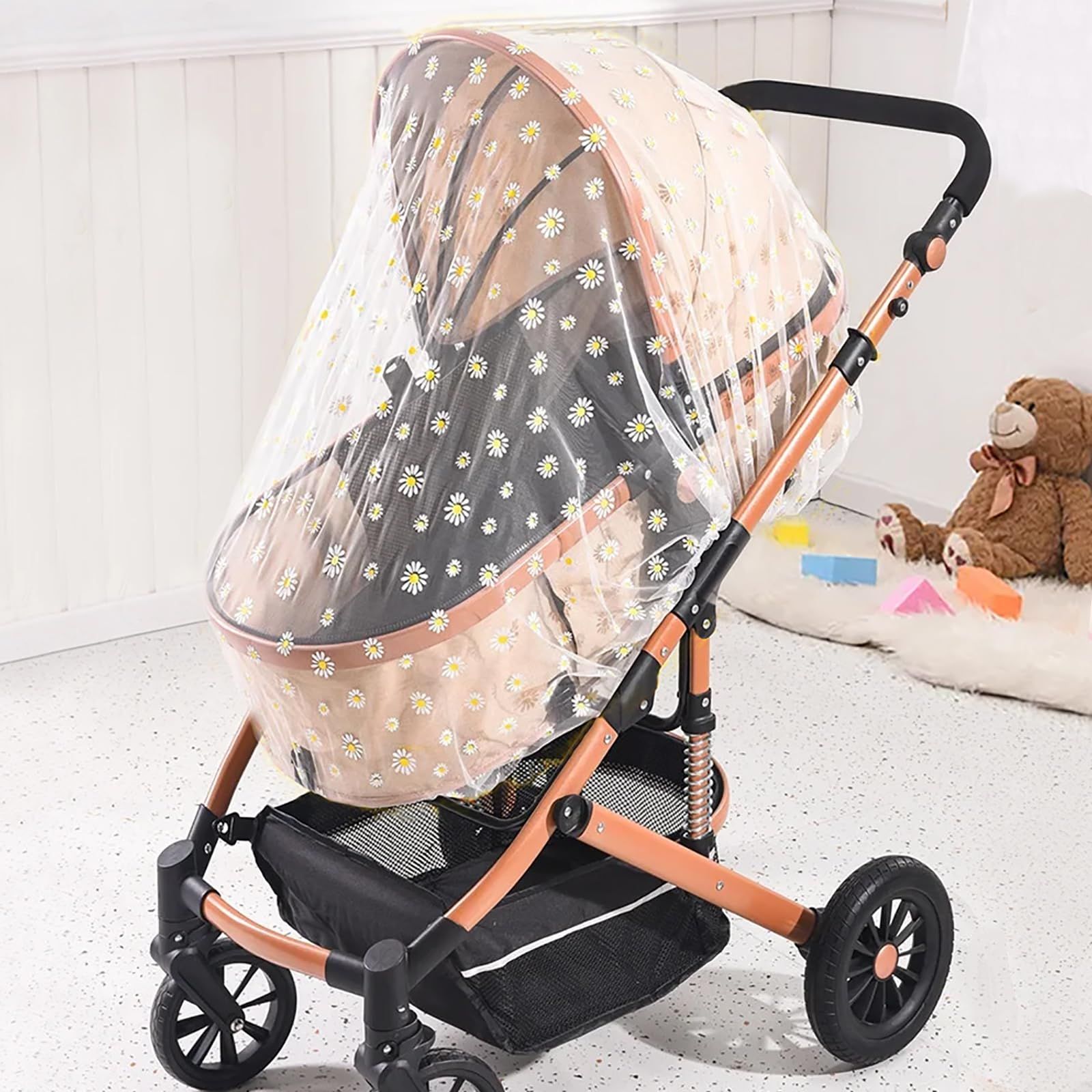 Mosquito Net for Stroller,Baby Pram Net Portable Daisy Print Stroller Netting Cover Perfect Bug Net for Strollers,Bassinets,Mini Crib
