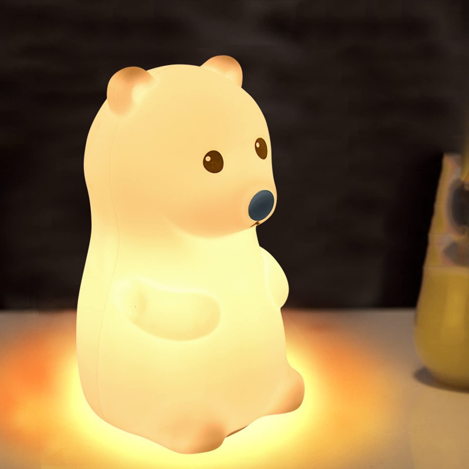 Cute Bear Kids Night Light for Kids Room, Rechargeable Kids Night Light Bedroom Bear Lamp, Color Changing Silicone Night Light